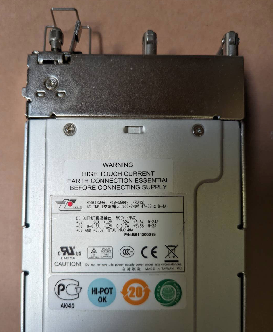 Zippy Emacs M1W-6500P Redundant Power Supply Module 500W