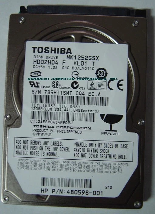 Toshiba 120GB SATA Mobile Storage 5400 rpm 8MB Cache Mobile Hard Drive - MK1252GSX