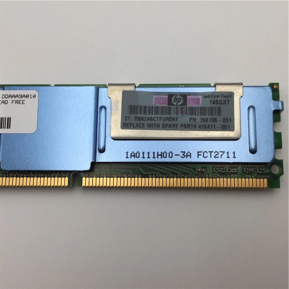HP 1GB DDR2 PC2-5300 667MHz 240pin ECC FB-DIMM 398706-051 / 416471-001.Server Memory