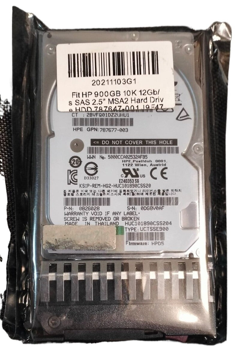 Fit 900GB 10K 12Gb/s SAS 2.5" MSA2 Hard Drive HDD 787647-001 J9F47A