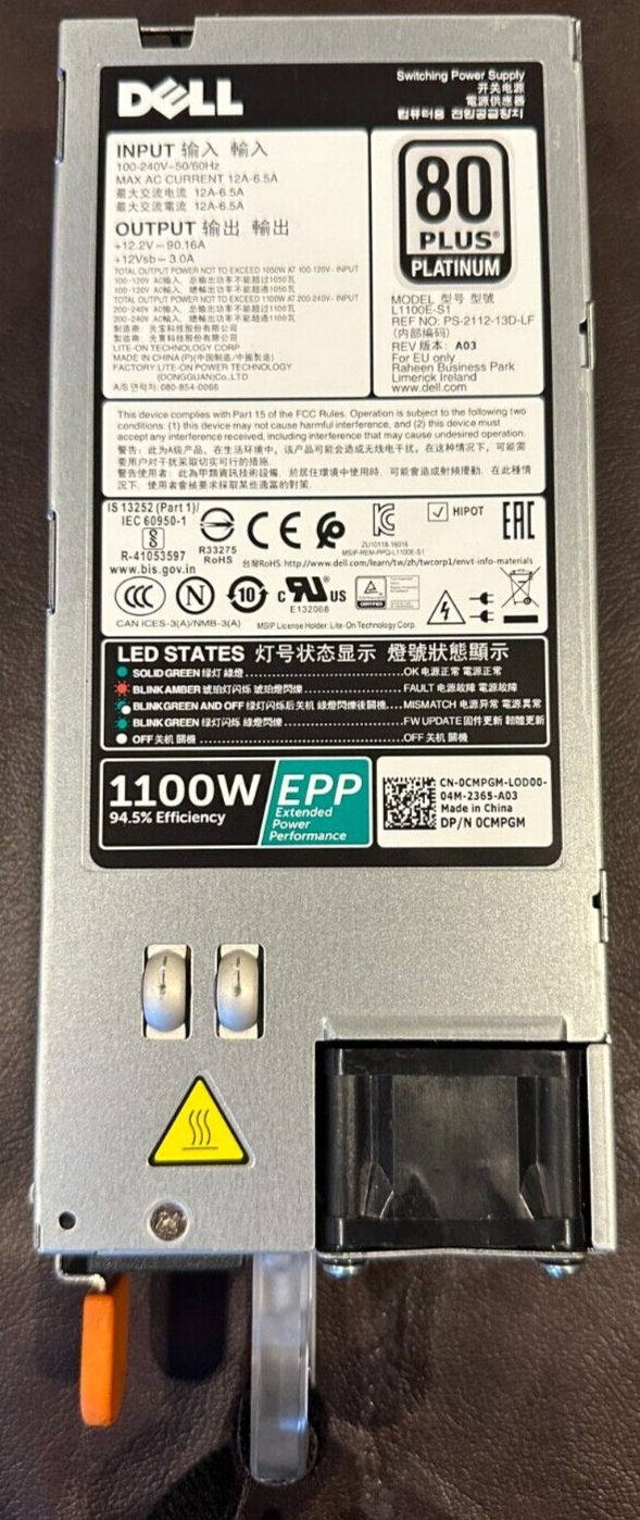 0CMPGM DELL 1100W POWER SUPPLY POWEREDGE C4130 R730 R630 T 630 R530 R430 T430