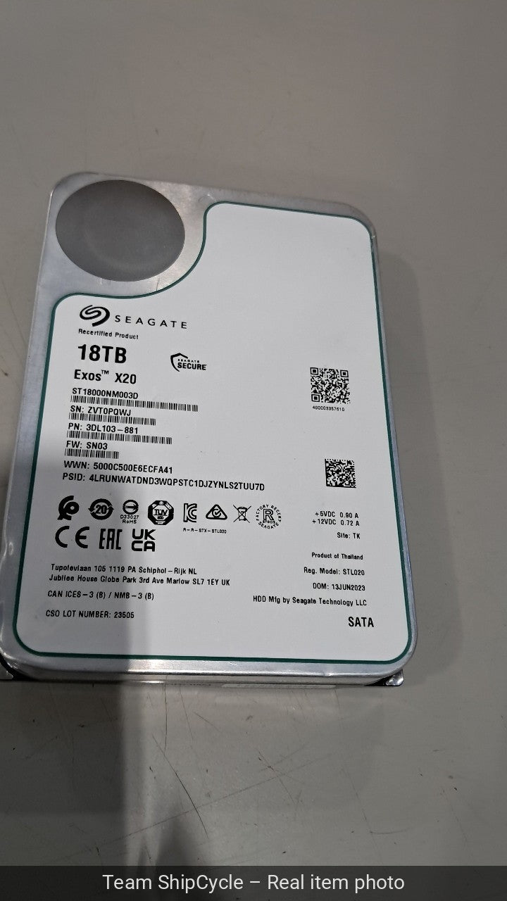 Seagate Exos X20 18TB SATA Hard Drive ST8000NM003D G2U