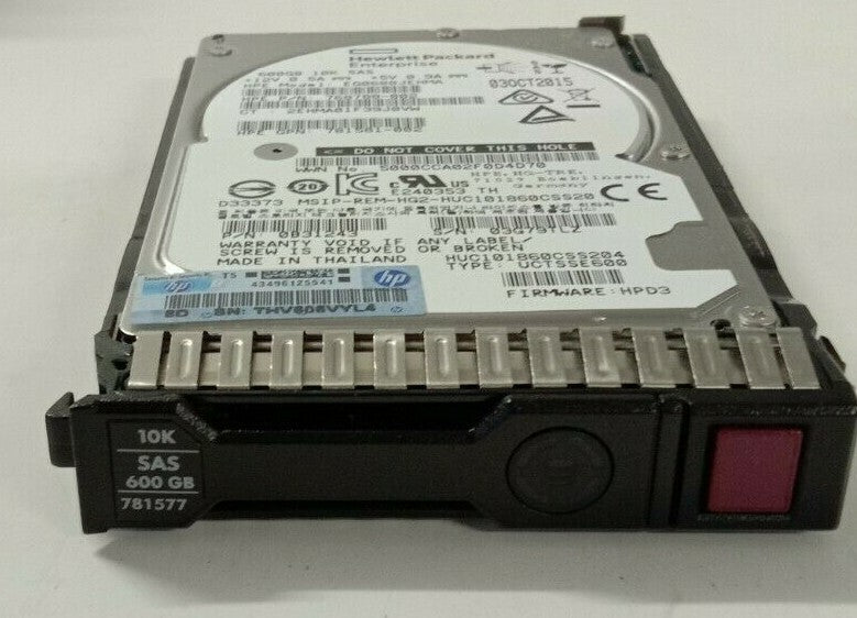HPE 600GB 12G 10K SAS 2.5" 781577-001 Hard Drive EG0600JEHMA + G8 G9 Caddy
