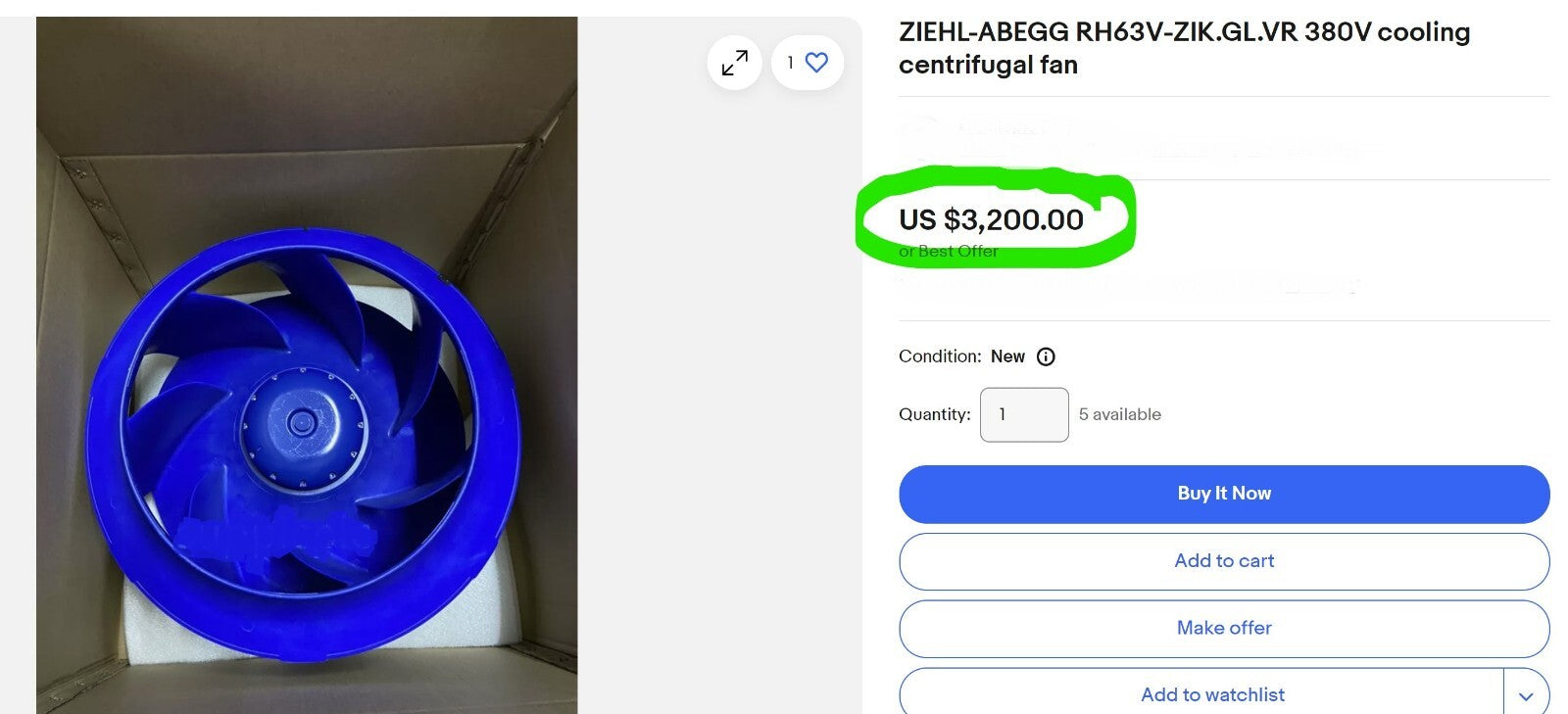 Ziehl - Abegg EC Blue Centrifugal Fan 175476 GR63V-ZIK.GL.VR 380-480v 3 ph.