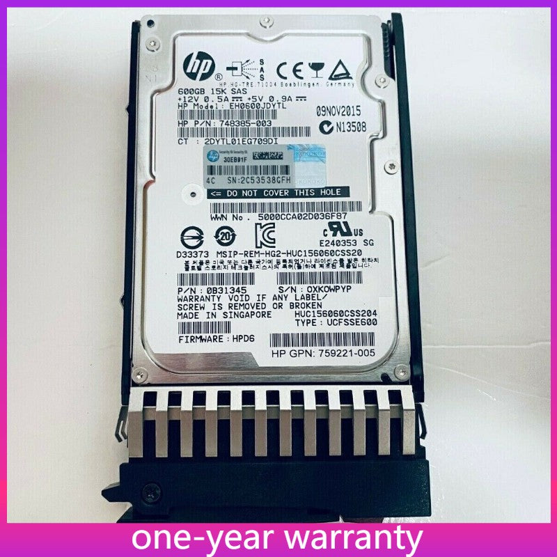 HP 787642-001 J9F42A MSA 600GB SAS 12Gb/s 15K SFF 2.5IN DUAL PORT ENT HDD US