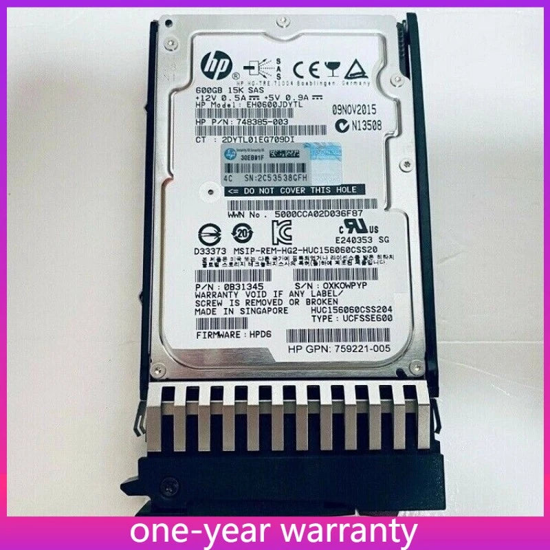 NEW HPE 787642-001 J9F42A MSA 600GB 12G SAS 15K SFF 2.5" DP ENT HDD Hard Drive