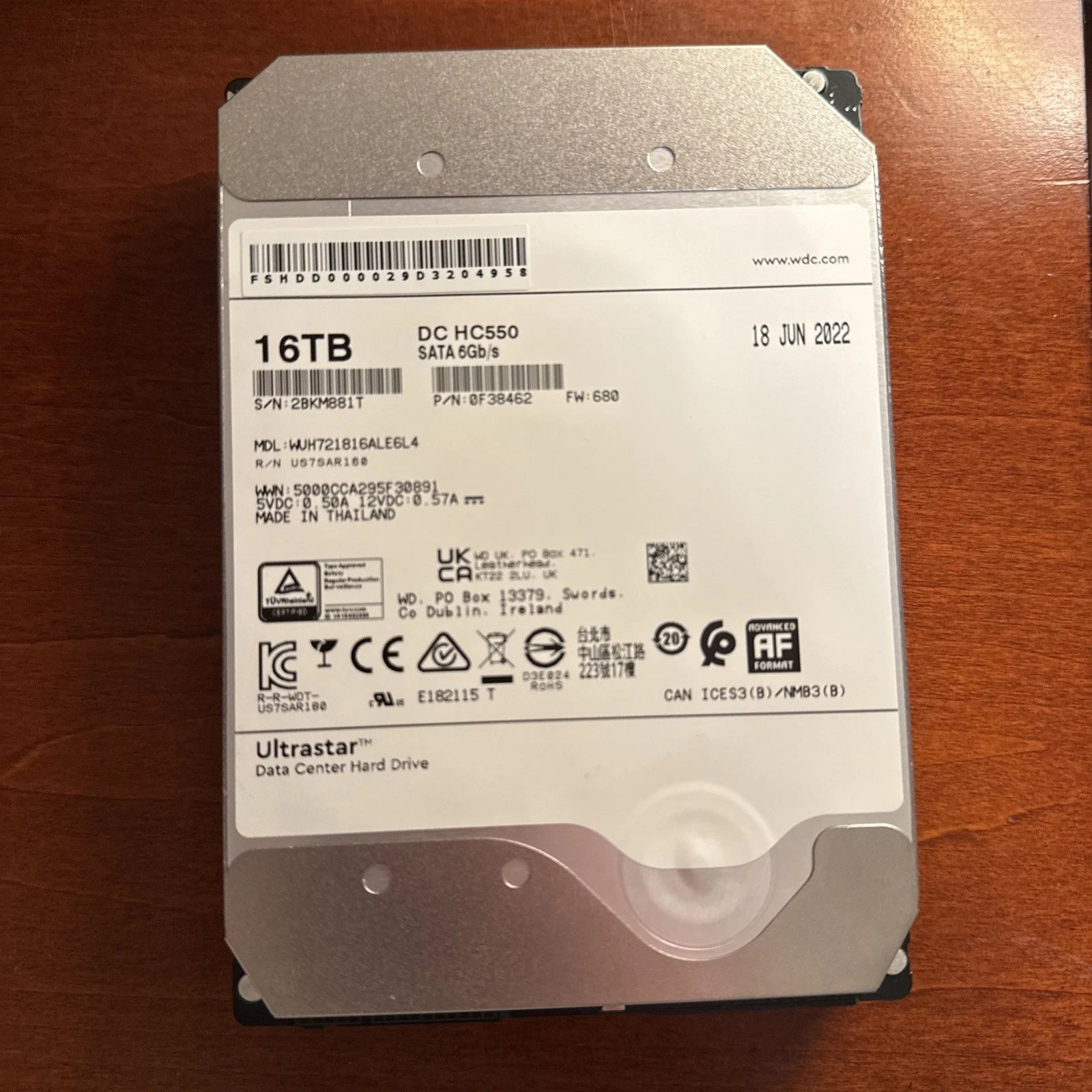 WD Ultrastar DC WUH721816ALE6L4 HC550 16TB SATA 3.5" 512e Enterprise Hard Drive