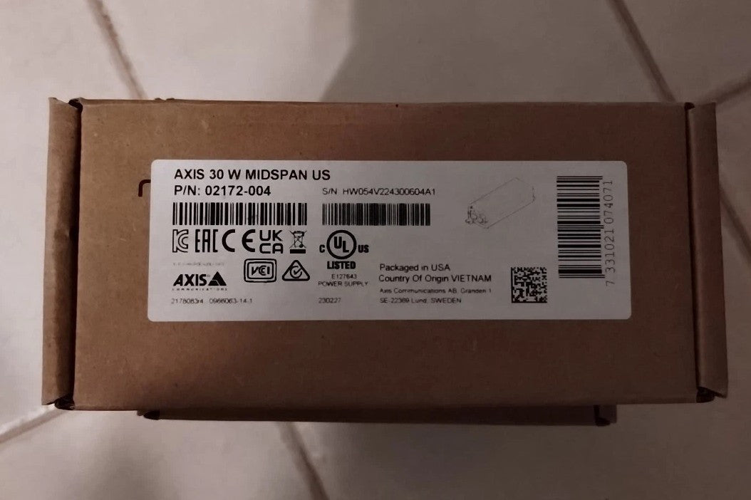 AXIS 02172-004 30 W Midspan-120 V AC Input - 1 x 10/100/1000Base-T NEW Open Box