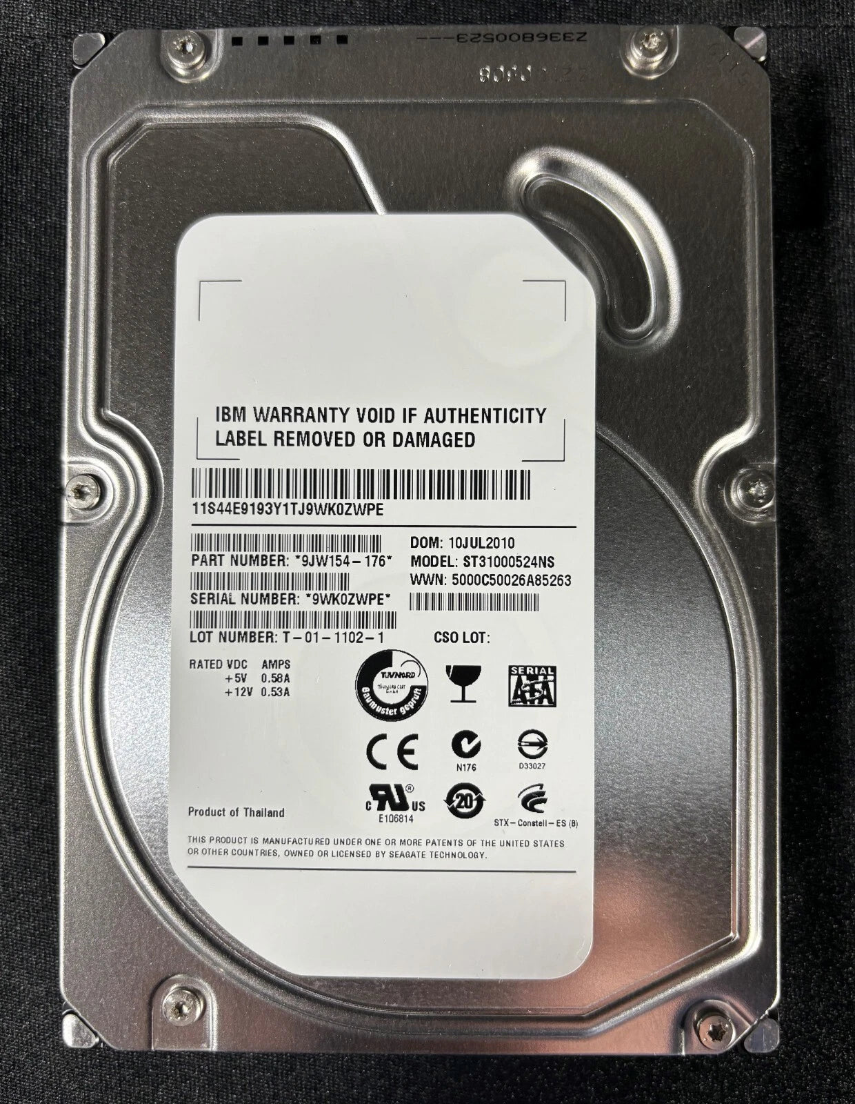 IBM 9JW154-176 1TB - 7.2K - 3Gbps - 3.5" SATA Disk Drive