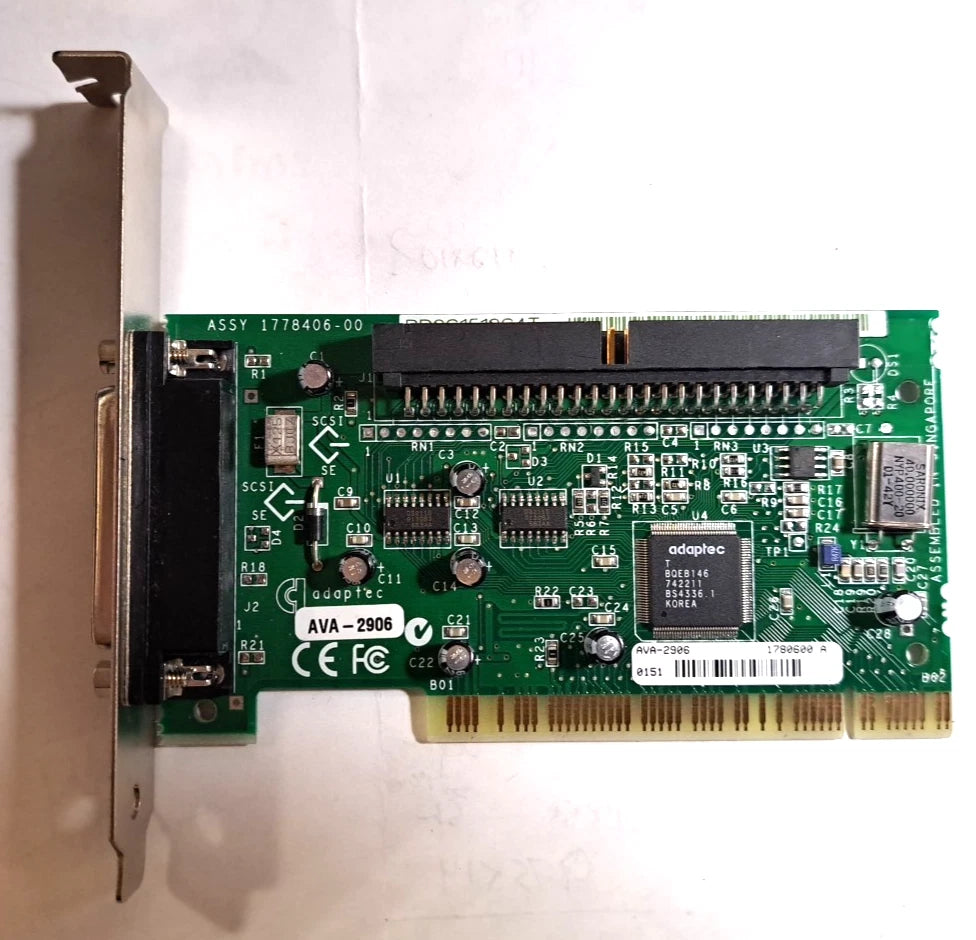 Adaptec AVA-2906 PCI SCSI Controller Card DB25 External + 50 pin Internal