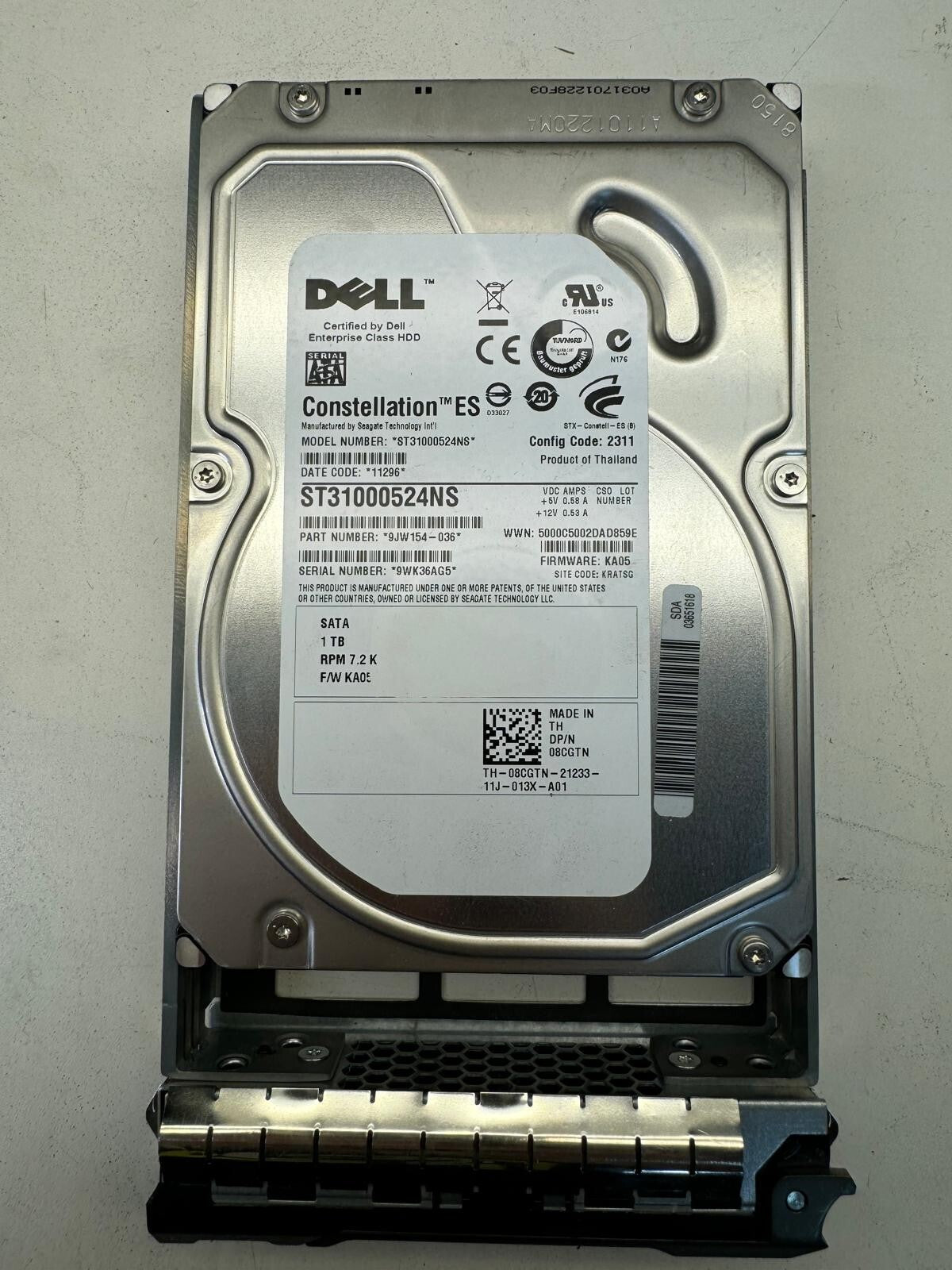 DELL 8CGTN ST31000524NS 9JW154 1TB 7.2K RPM 32MB CACHE 3Gb/s SATA 3.5" HDD