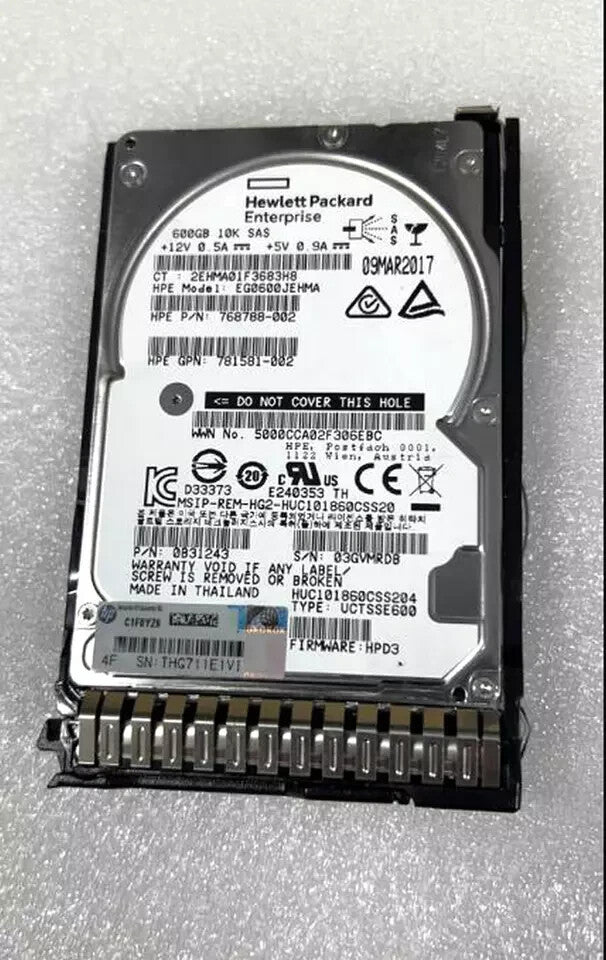 781577-001 HPE 600GB 12G SAS 10K 2.5" SFF SC HD RENEW OPEN