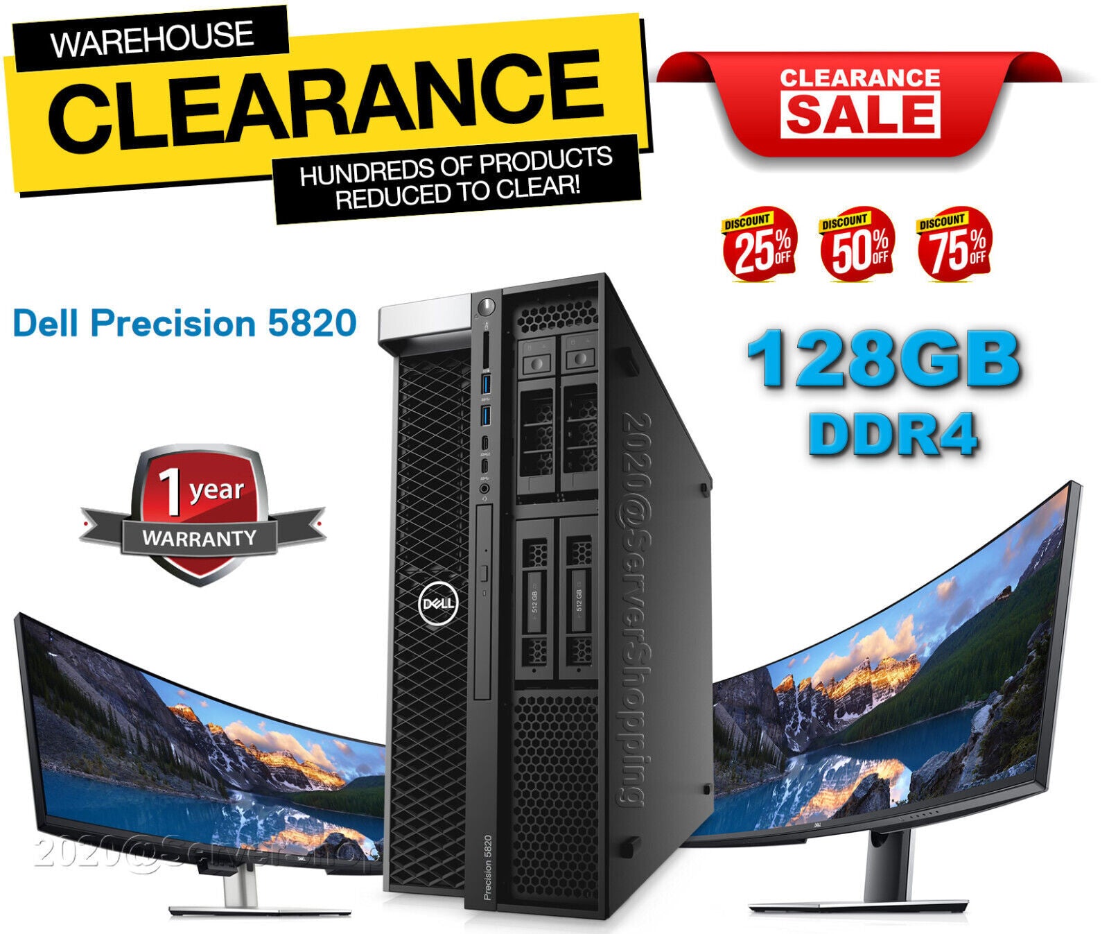 6CORE Dell Precision T5820 W-2133 3.60GHz 128GB DDR4 256GB NVMe SSD-2TB SATA 3.5