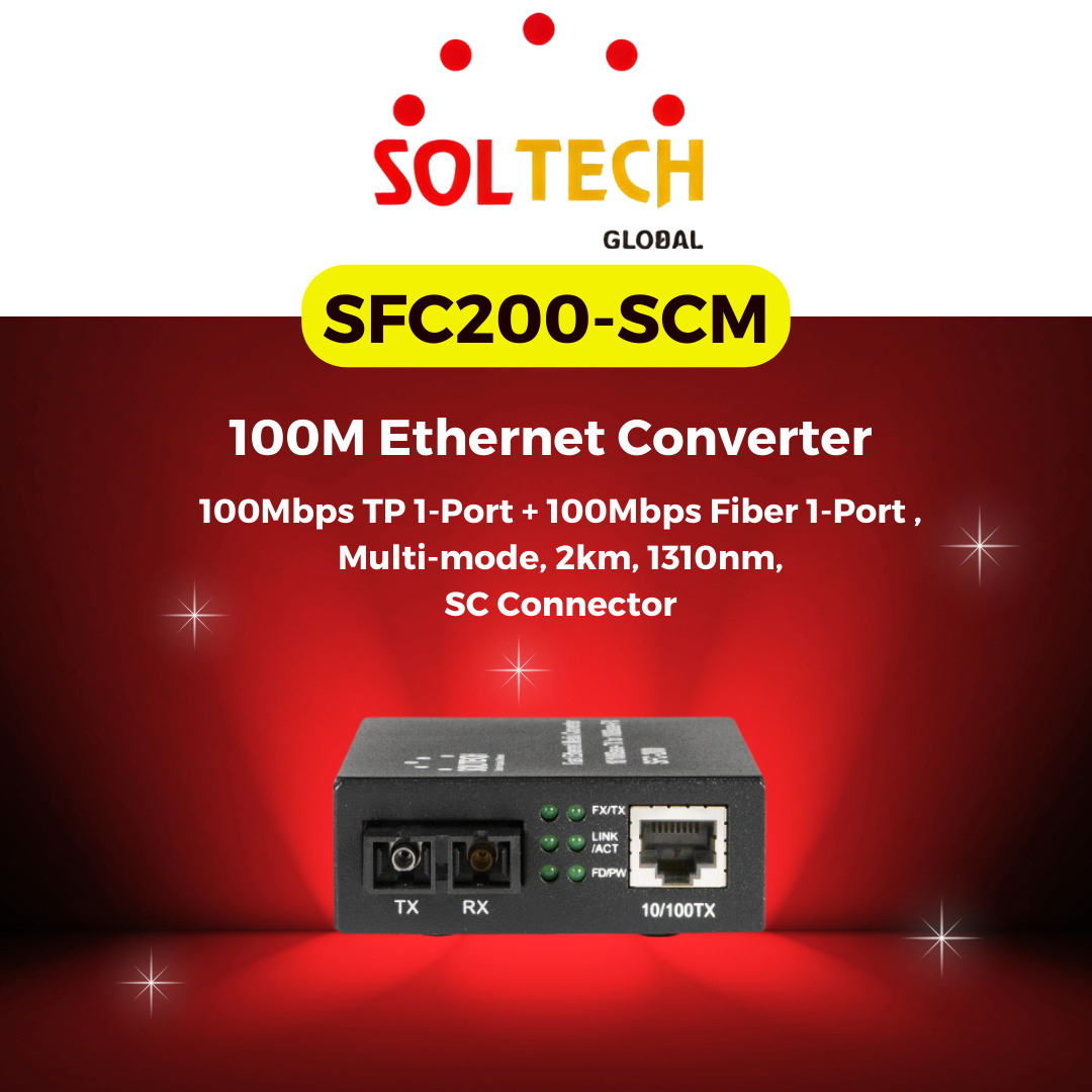 SOLTECH SFC200-SCM Ethernet Converter - Multi-Mode 100Mbps TP & Fiber Ports, SC Connector