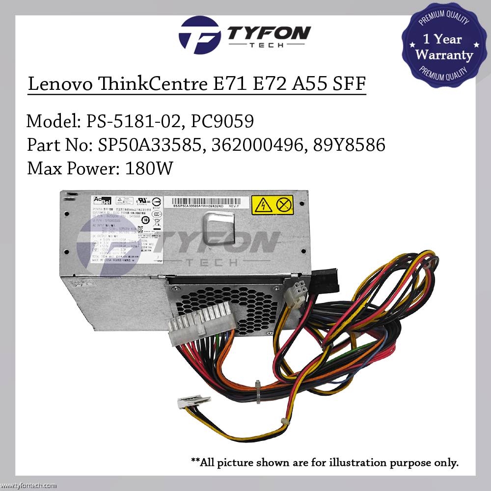 Lenovo ThinkCentre A70 E71 E72 E73 M60E M70E M75E M71 M72E M73 SFF Power Supply PSU 180W SP50A33585 362000496 54Y8888 PC9059 (