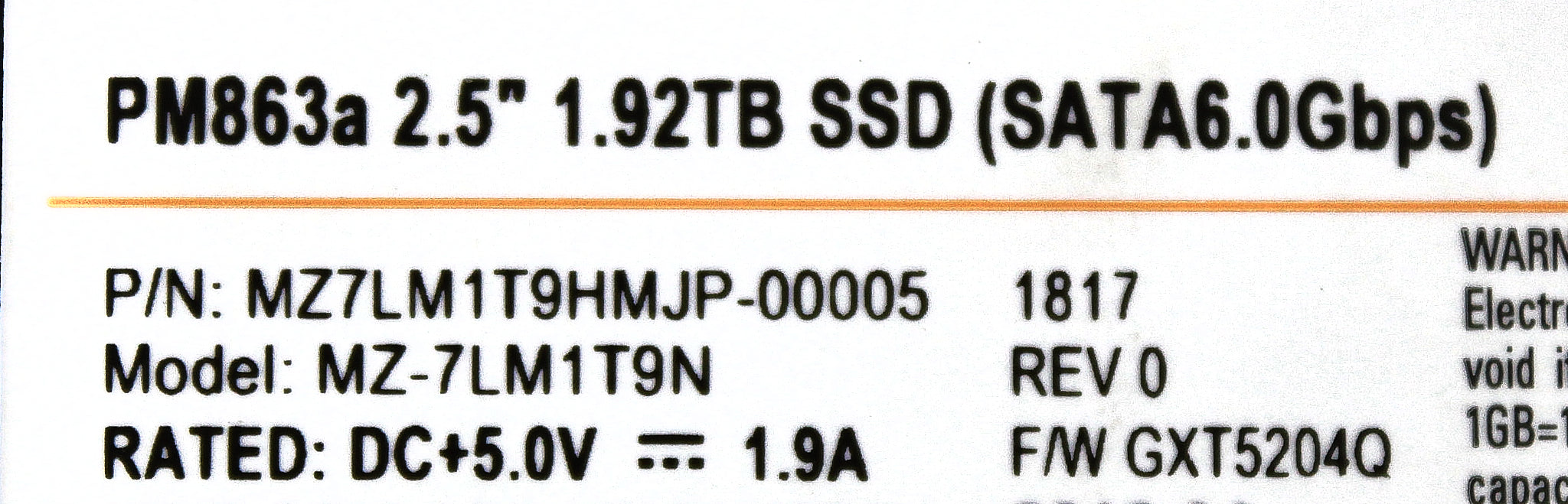 Samsung MZ-7LM1T9N 1.92TB SSD SATA 2.5 6G PM863A