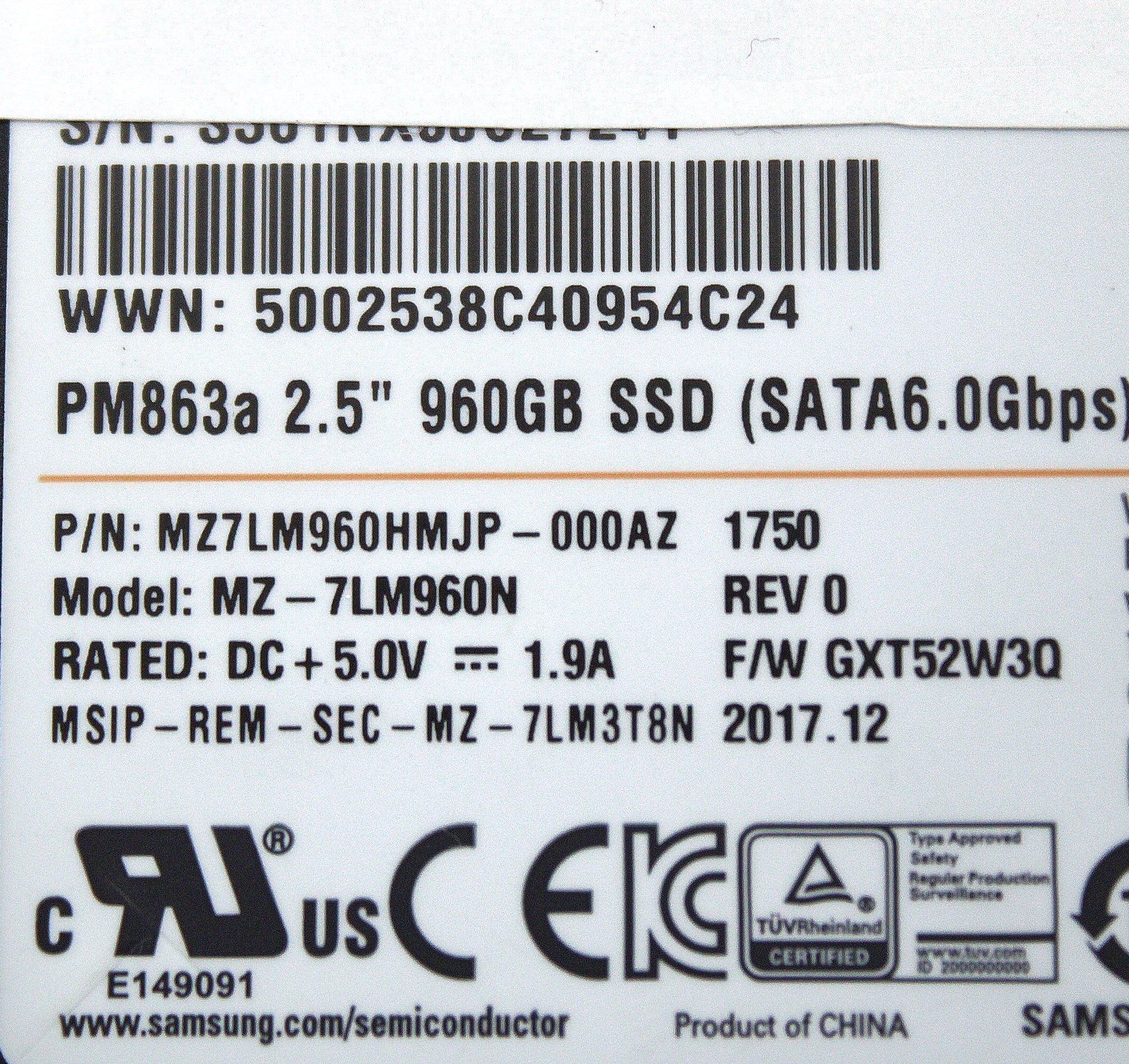 Samsung MZ-7LM960N 960GB SSD SATA 2.5 6G MZ-7LM960N