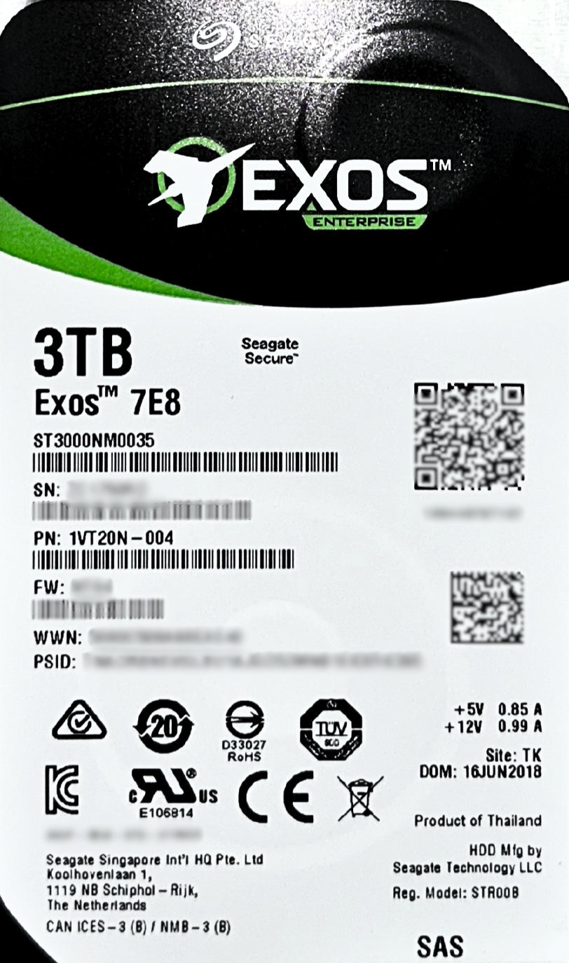Seagate 1VT20N-004 3TB 7.2K SAS 3.5 6G NDS4600-CS-20