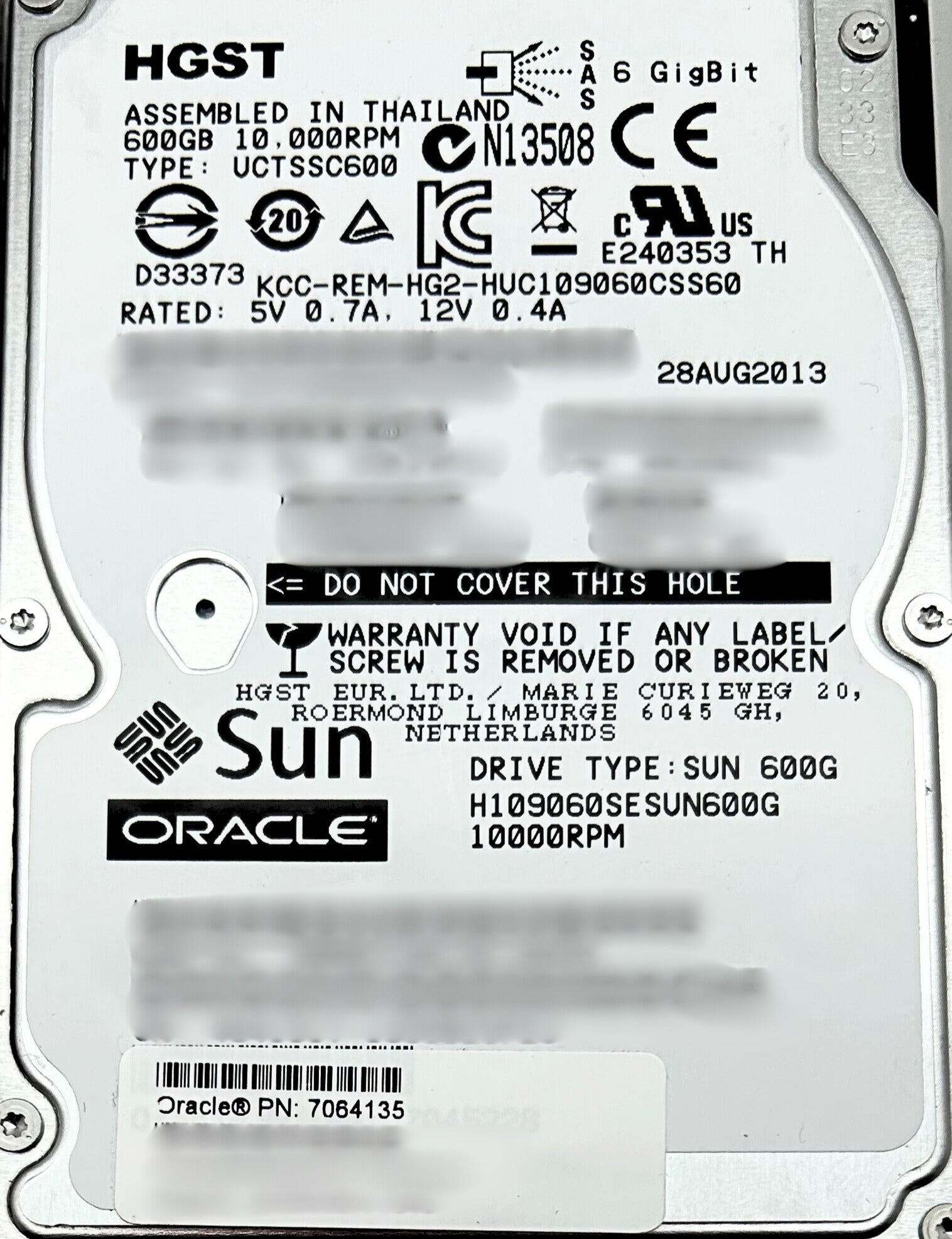 Sun Microsystems 7064135 600GB 10K SAS 2.5 Inch Hard Disk Drive W/ Mar
