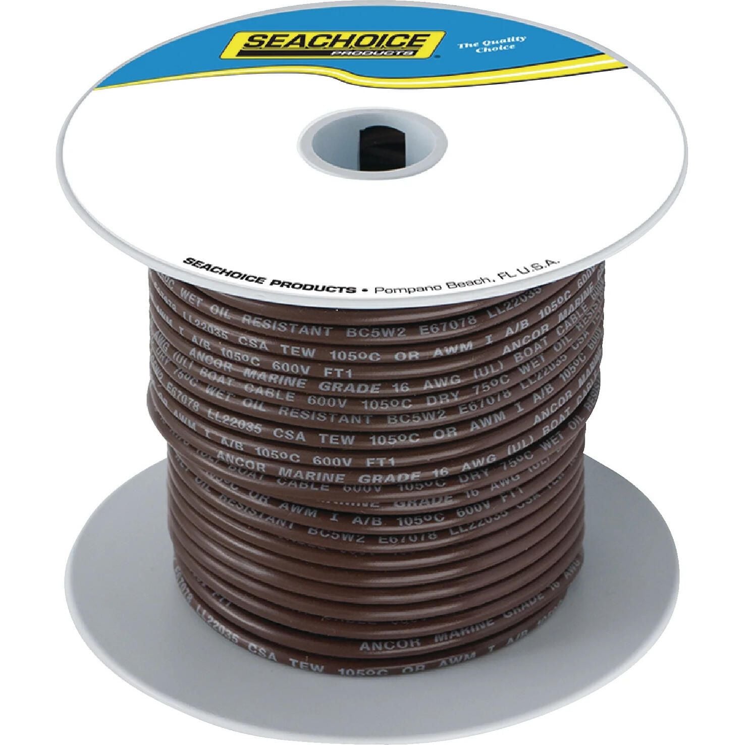 Seachoice 50-63133 Tinned Copper Marine Wire, 16 AWG, Brown, 100'