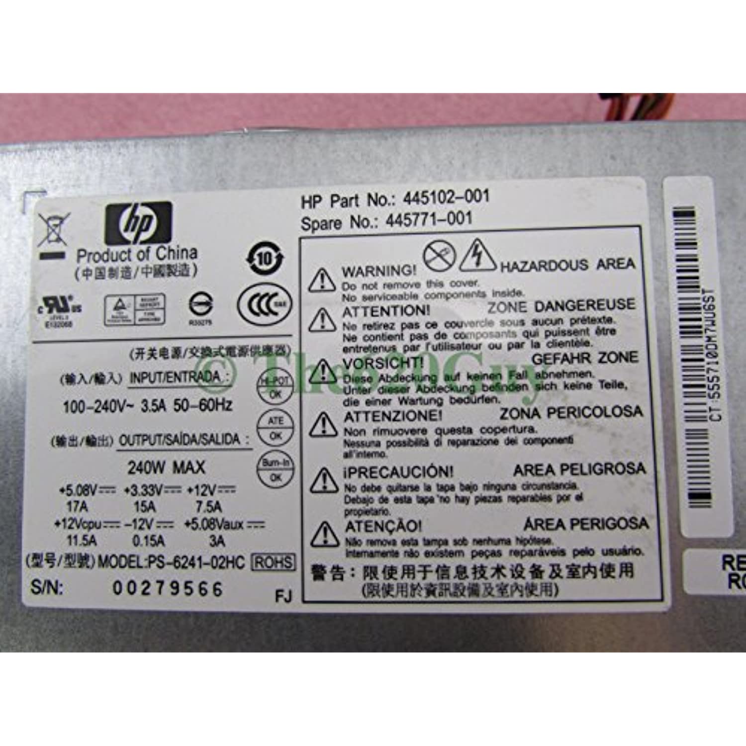 HP 445771-001 240W Power Supply RP5700 - Connector View | Alo Tech Solutions