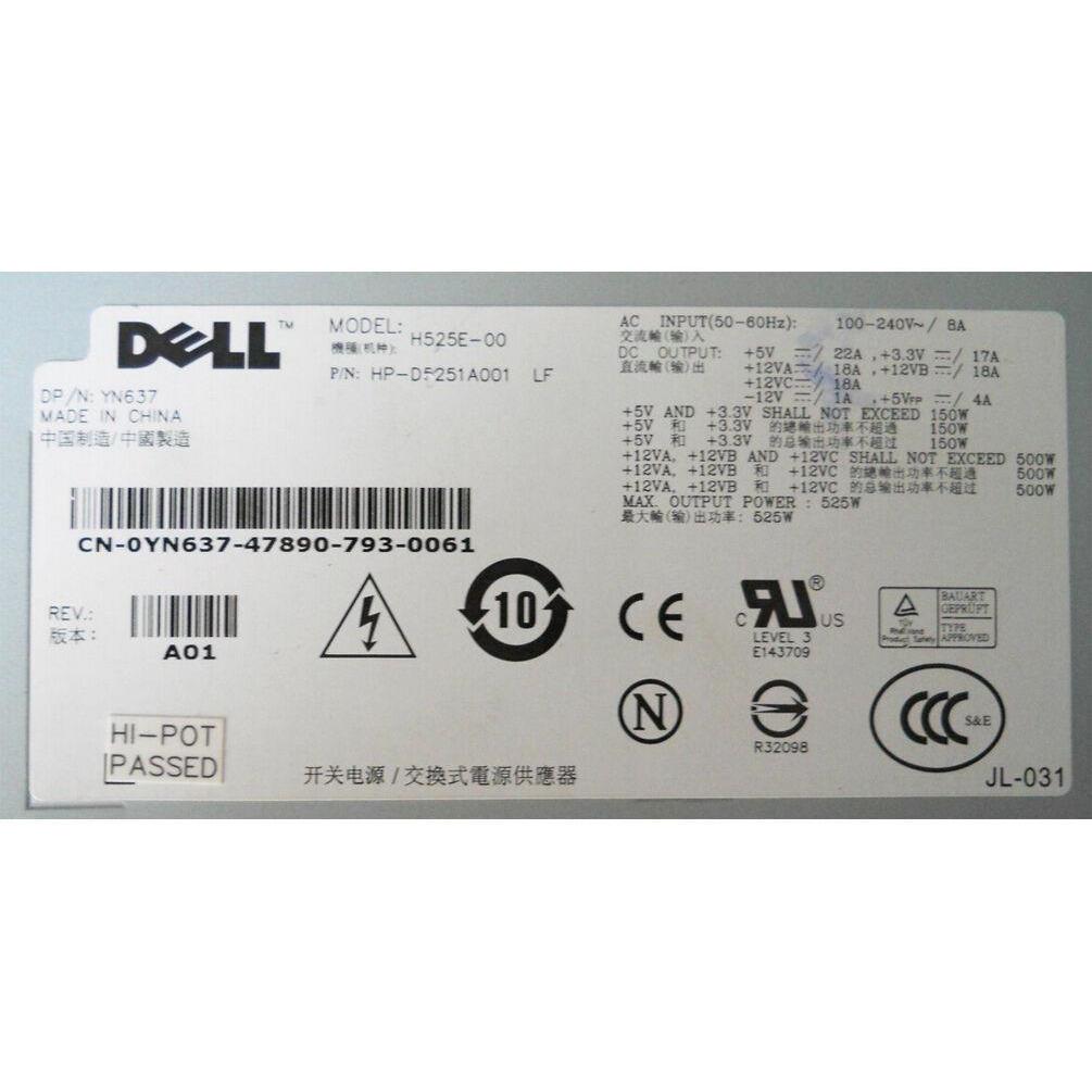 Dell Power 525W Power Supply For Dell PowerEdge T410 M331J YN637 Server PSU Unit 746856940991
