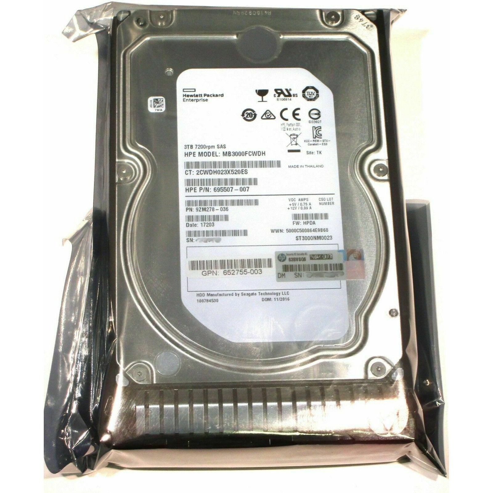 HP 653959-001 HP 3TB 6G 7.2K RPM SAS LFF SC Mid Line HDD 652766-B21