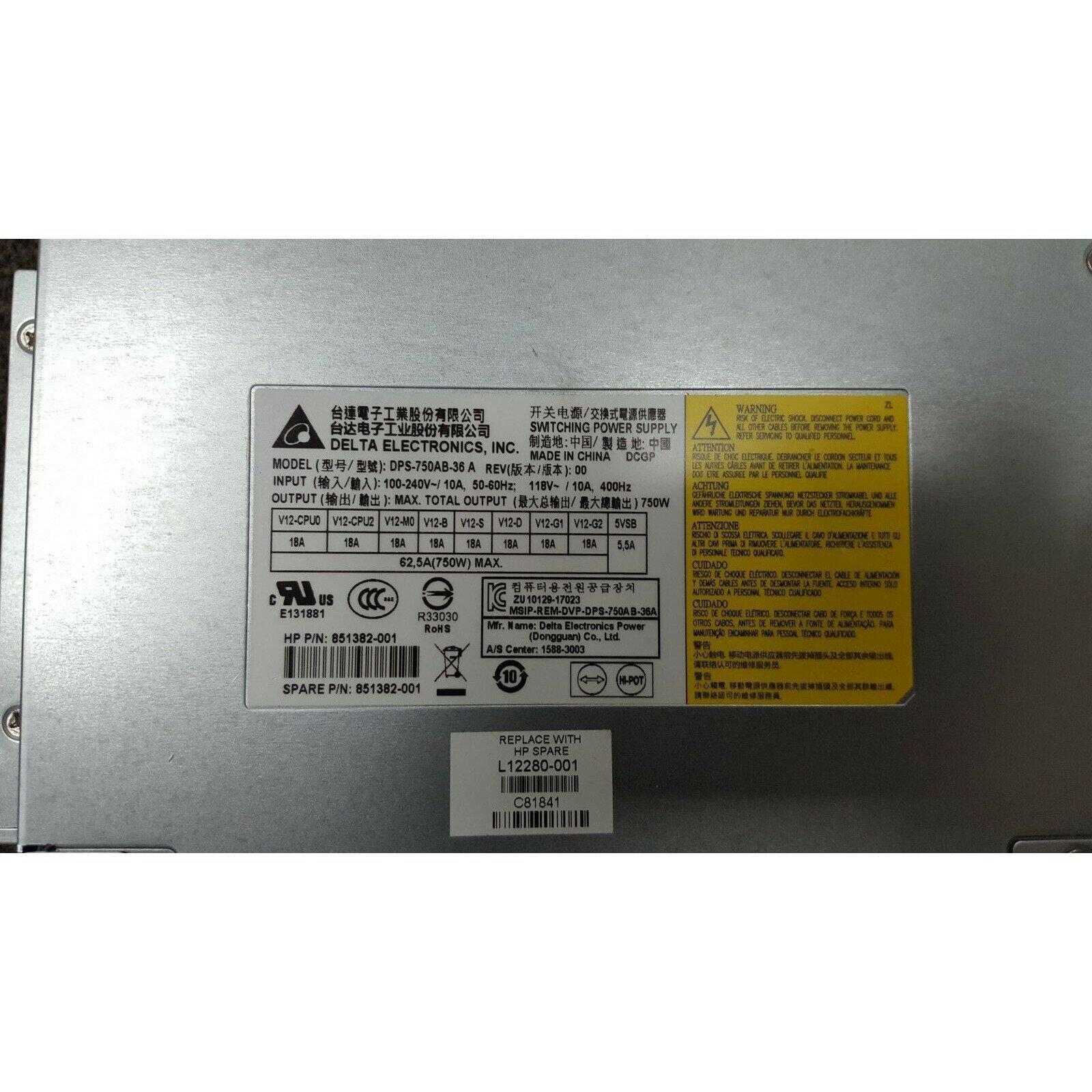 HP Power 851382-001 HP Z4 G4 750W PSU Power Supply DPS-750AB-36 A L12280-001
