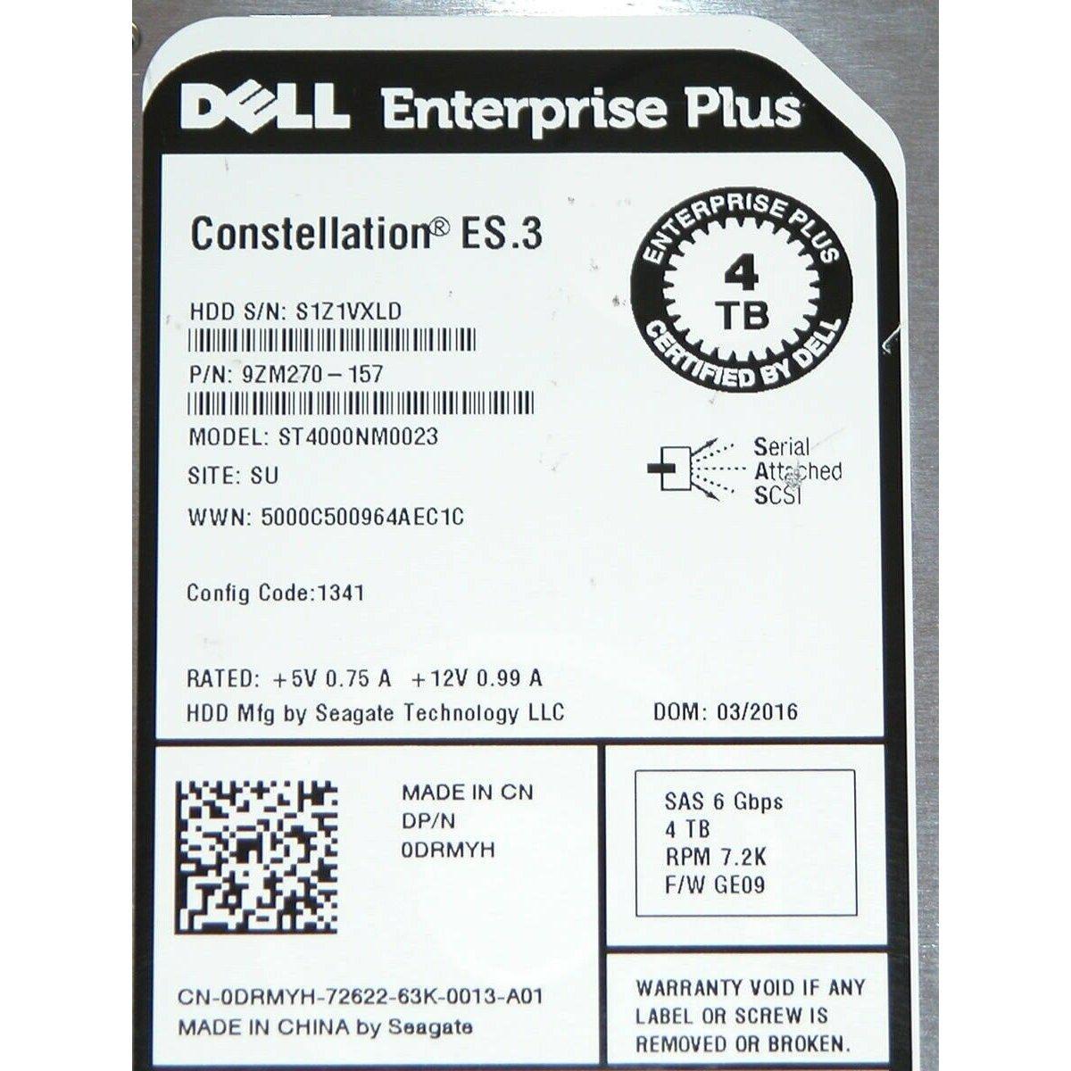 Dell DRMYH 4TB 7.2K SAS 3.5" HDD SC200 SC400 - Rear | Alo Tech Solutions