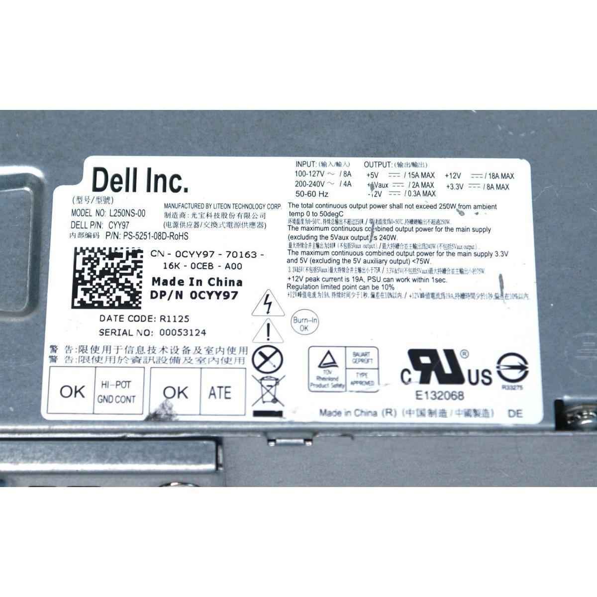 Dell Fuente Dell Inspiron 530 Vostro 200 250W 250 Watt Power Supply Unit PSU (CYY97 L250NS-0