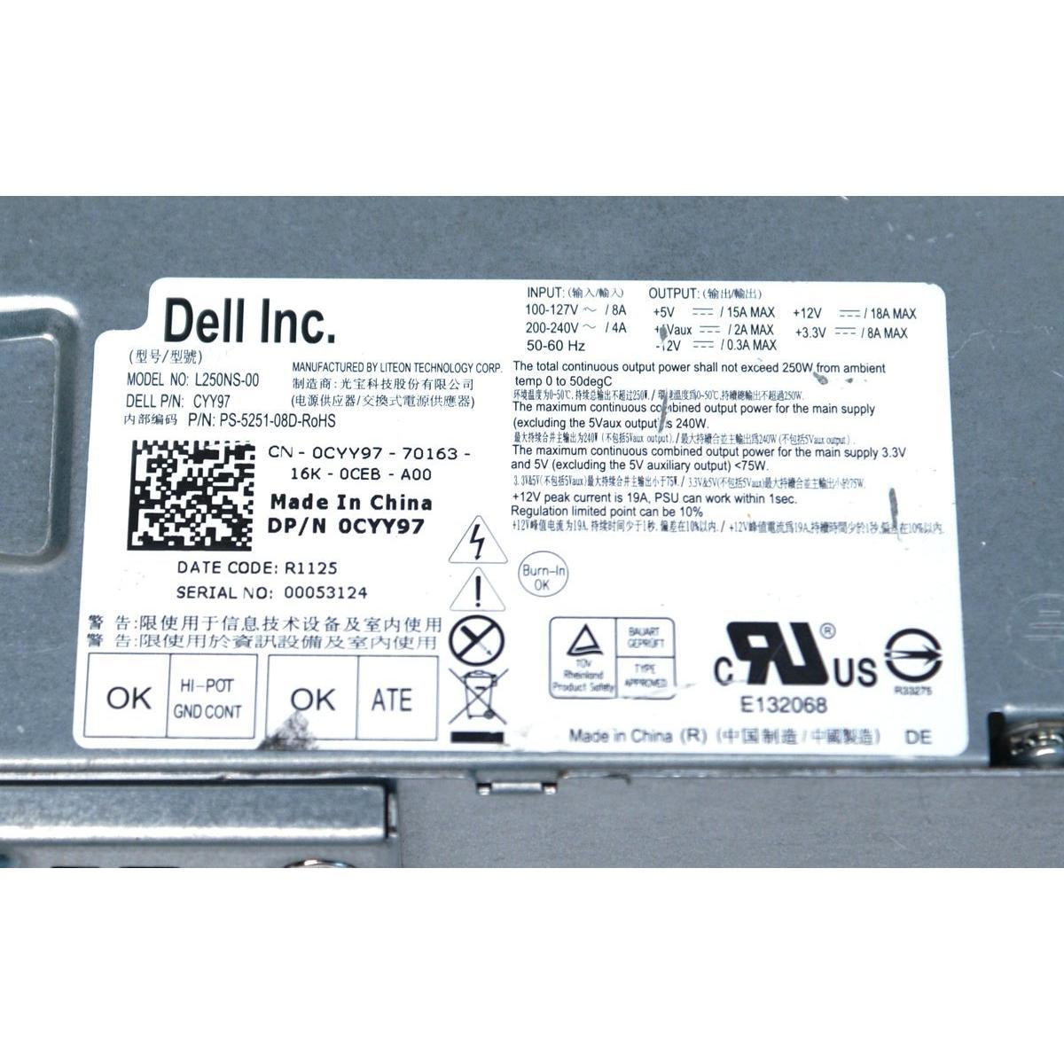 Dell Power Dell Inspiron 530 Vostro 200 250W 250 Watt Power Supply Unit PSU (CYY97 L250NS-0