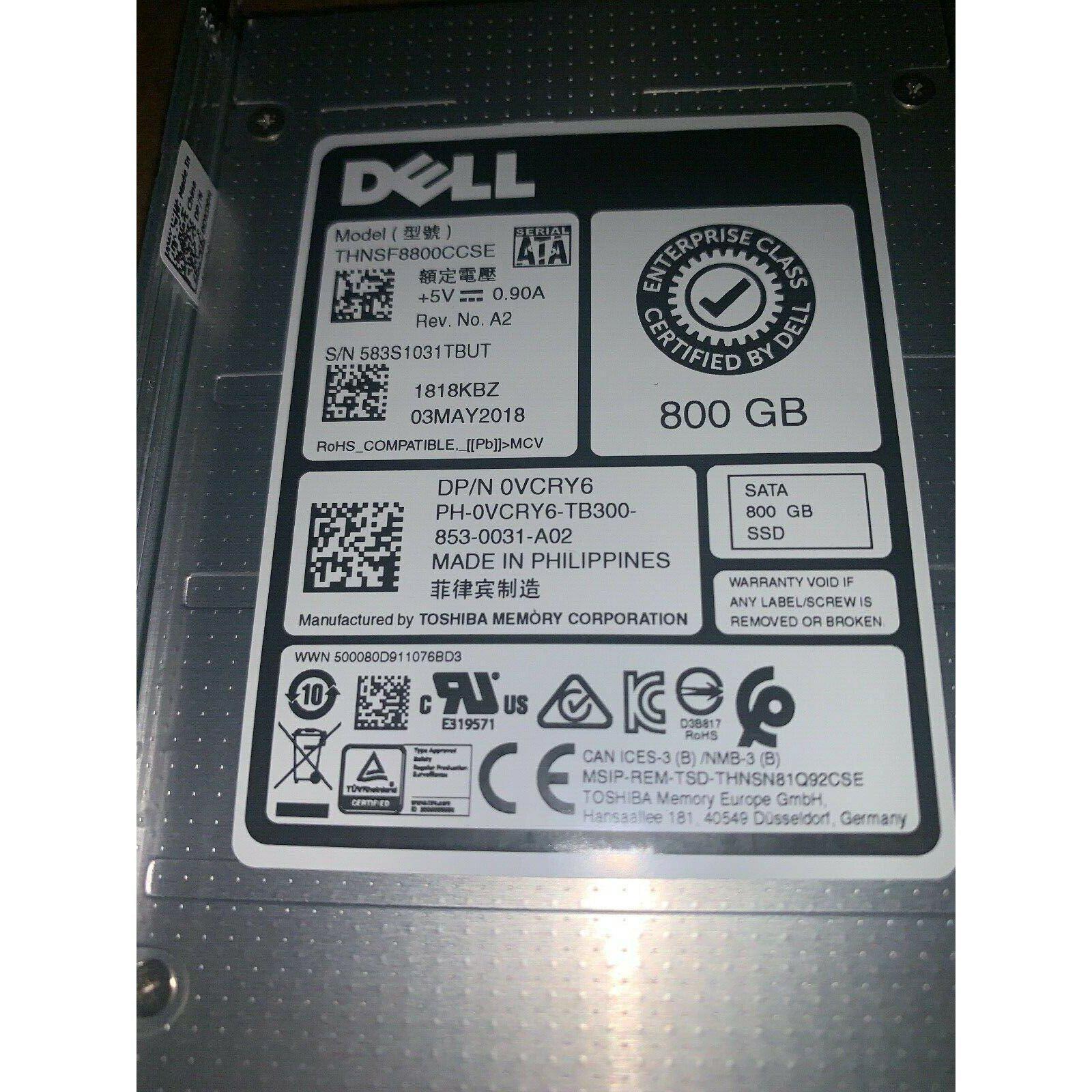 Dell VCRY6 800GB Enterprise 2.5" SATA 6GBPS MLC SSD THNSF8800CCSE