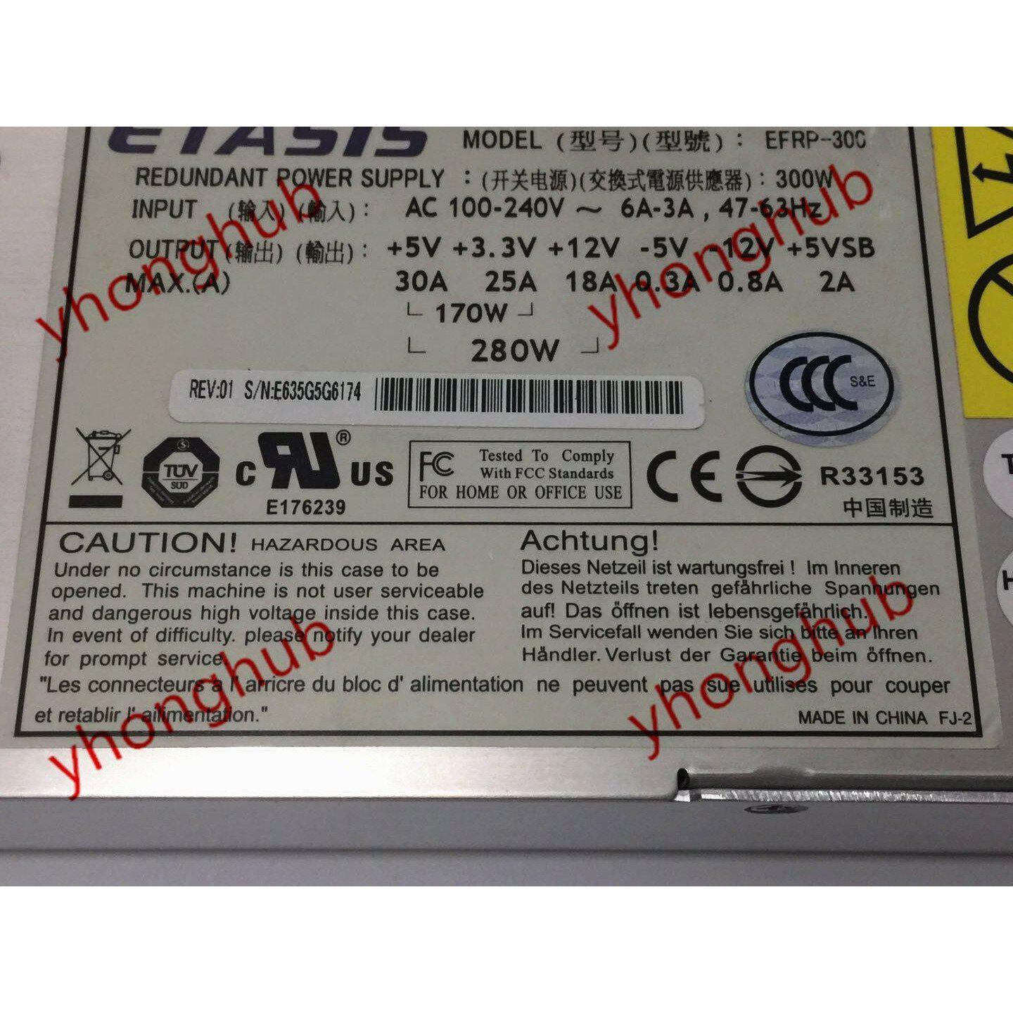 Power ETASIS EFRP-300 Server Power Supply 280W 300W AC 100-240V 6A-3A 47-63Hz