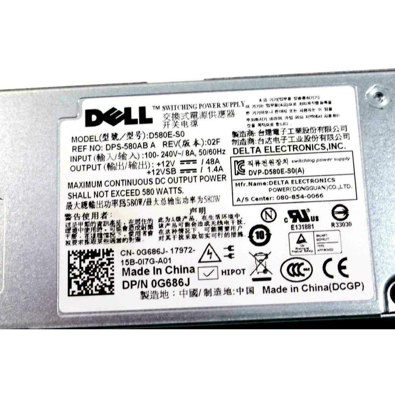 Fuente Dell PowerEdge R410 580W Power Supply Unit 0G686J G686J D580E-S0 DPS-580AB - AloinfoUSA