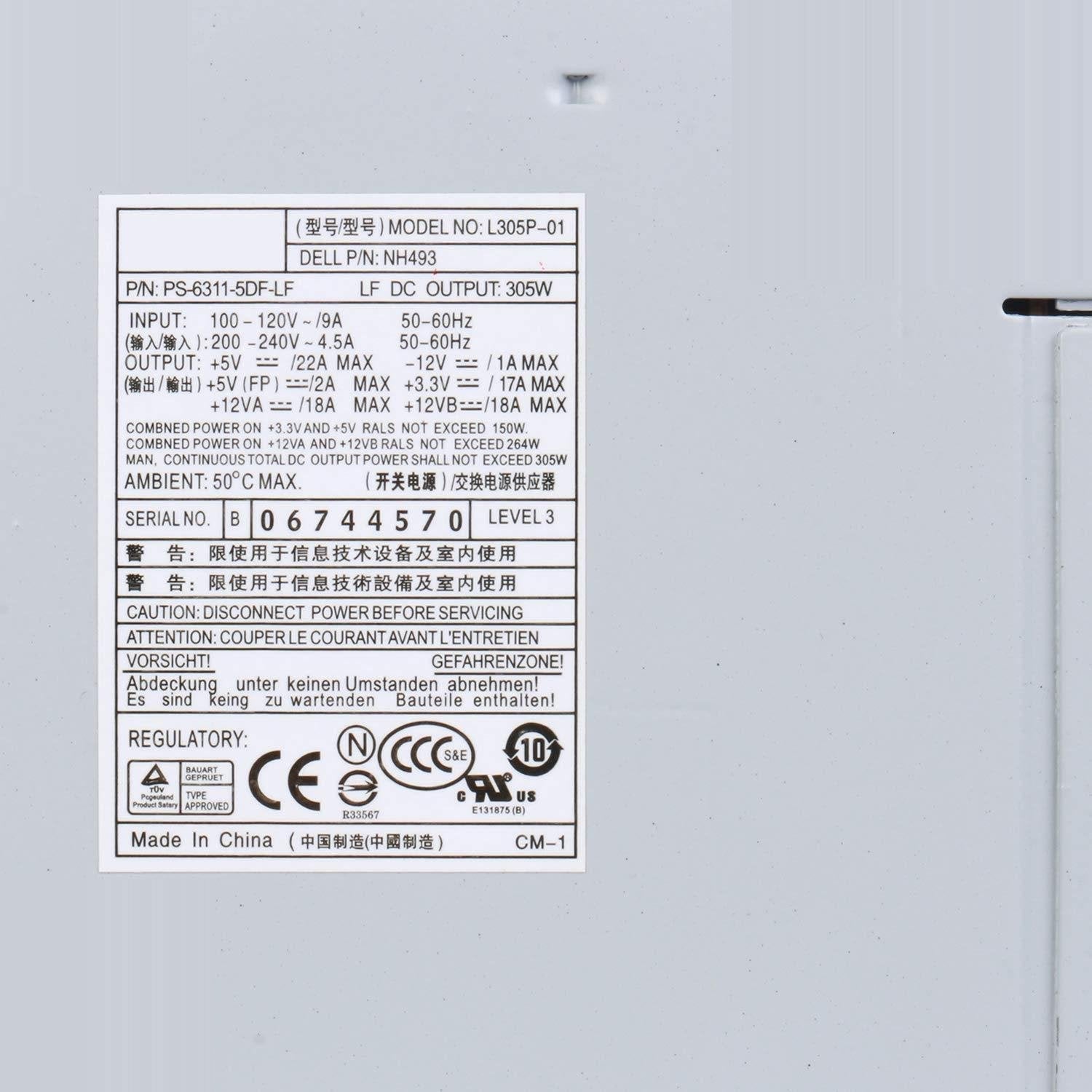 Dell Power L305P-01 F305P-00 NH493 305W Power Supply Replacement for Dell Optiplex 360 380 580 745 755 760 780 960 MT Mini Tower PS-6311-5DF-LF N305p-06 MH595 XK215 P192M JH994 C248C PW114 MK9GY X8129