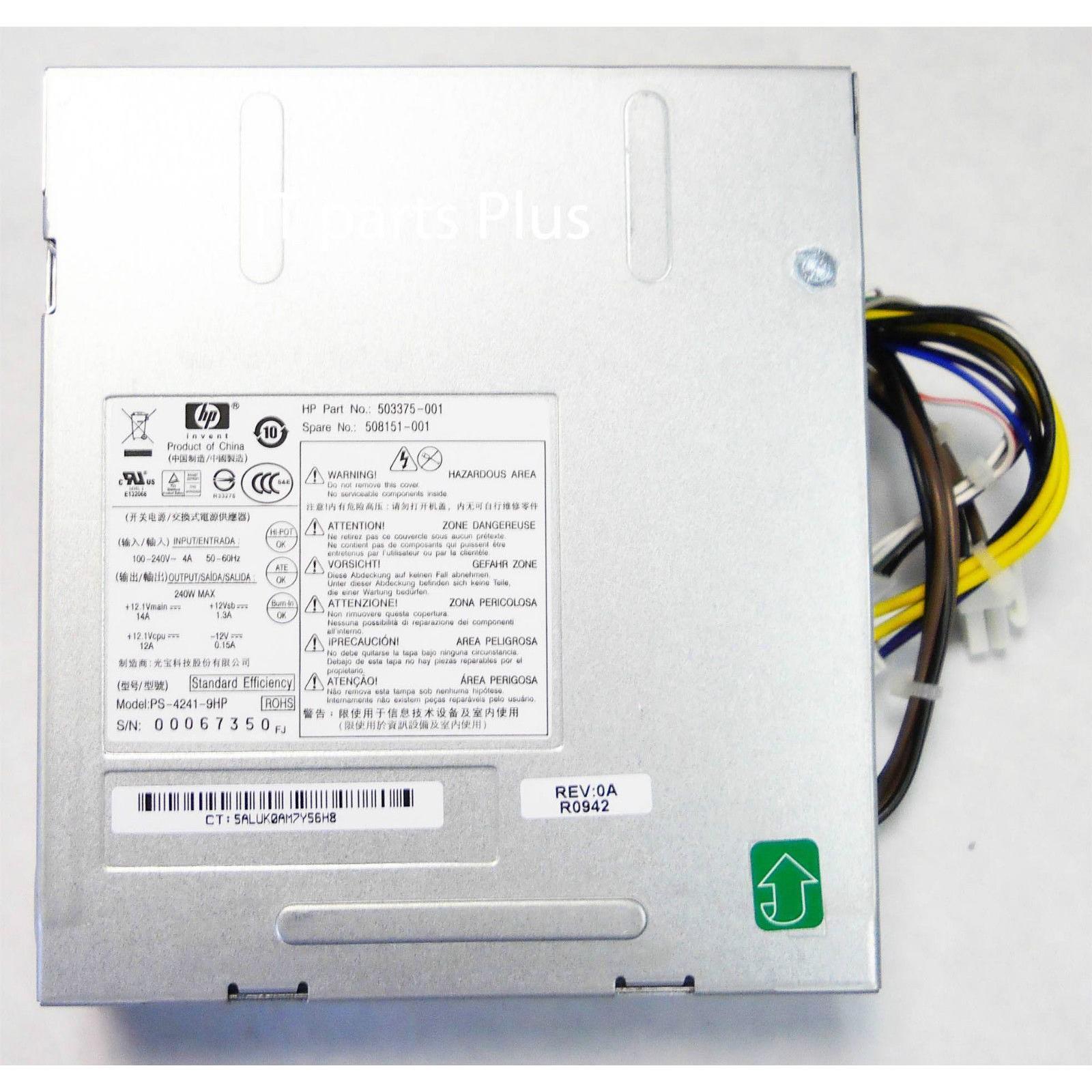 HP Power para HP Power Supply 503375-001 240W Pro 6000 6005 6200 Elite 8000 8100 8200 SFF 762301194559