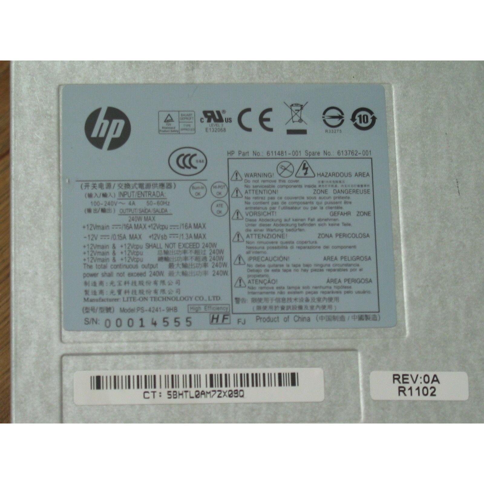 HP Fuente para HP Power Supply 611481-001 611482-001 240W Pro 6300 6305 Elite 8300 SFF DPS-240