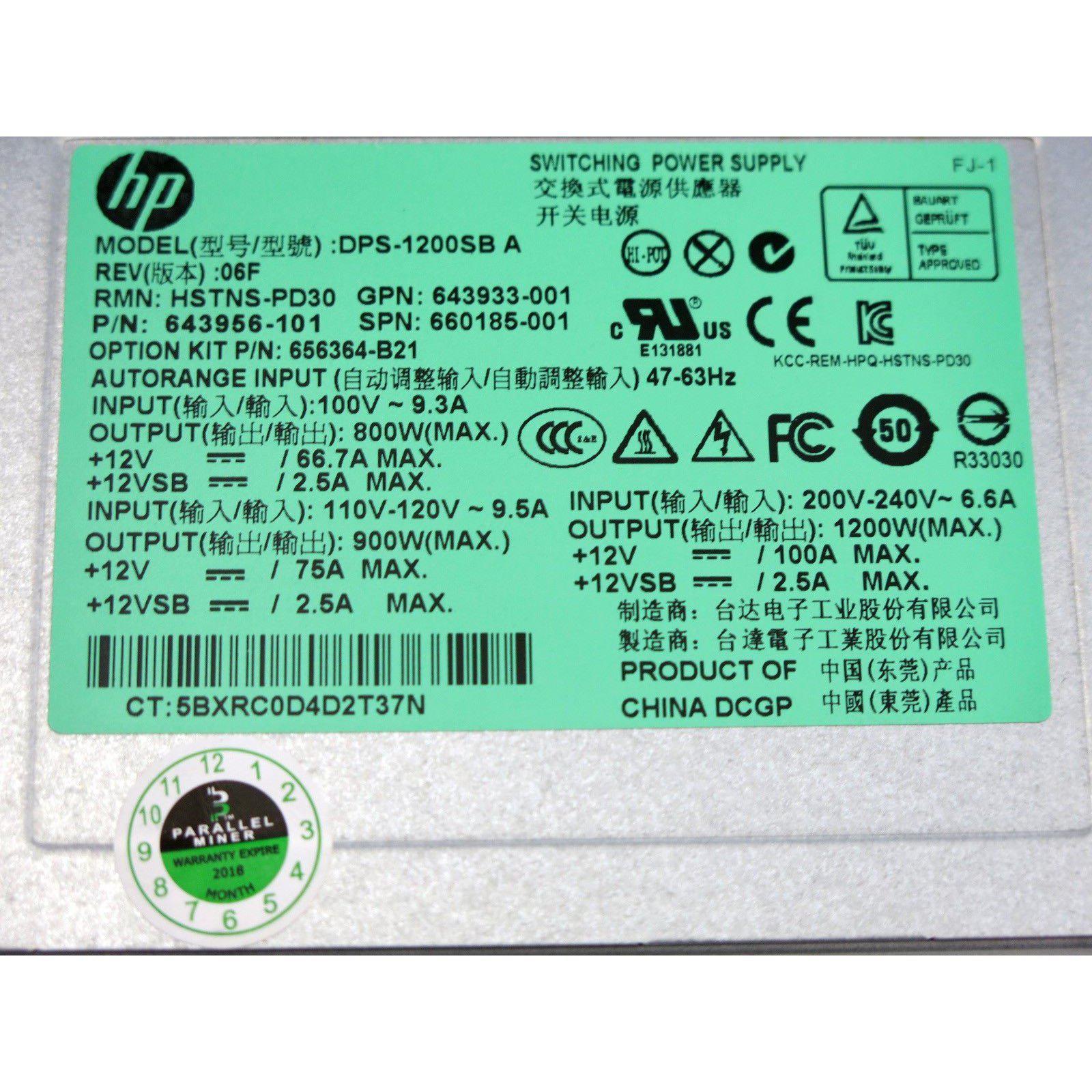 HP Fuente HP 1200 Watt G5 G6 G7 G8 ProLiant DL380 DL385 DL785 ML350 Server Power Supply 719826776647