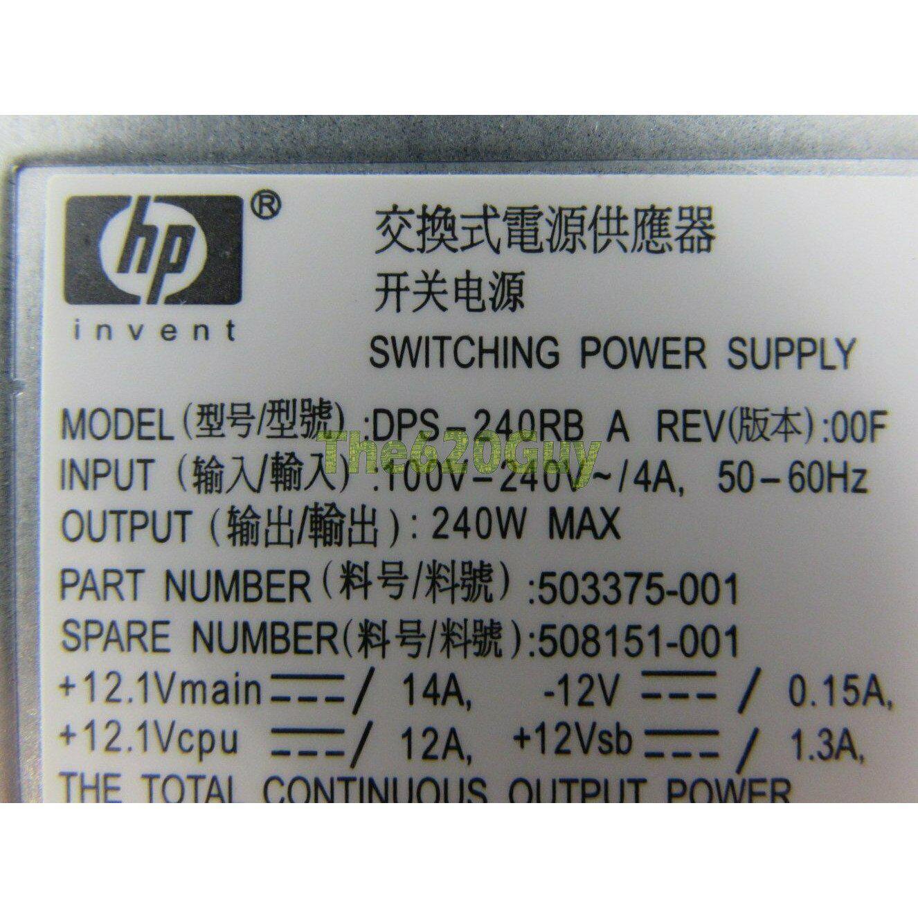 HP Fuente HP 508151-001 240W 240 Watts BTX Power Supply PSU Delta DPS-240RB A 503375-001 5704327877479