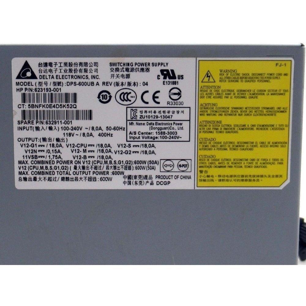 HP Power HP 632911-001 Z420 Workstation 623193-001 Switching Power Supply 600W DPS-600UB 5711045413803