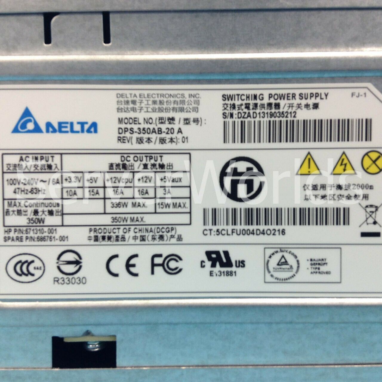 HP 686761-001 - ML310E Gen8 350W Power Supply - Label Detail | Alo Tech Solutions