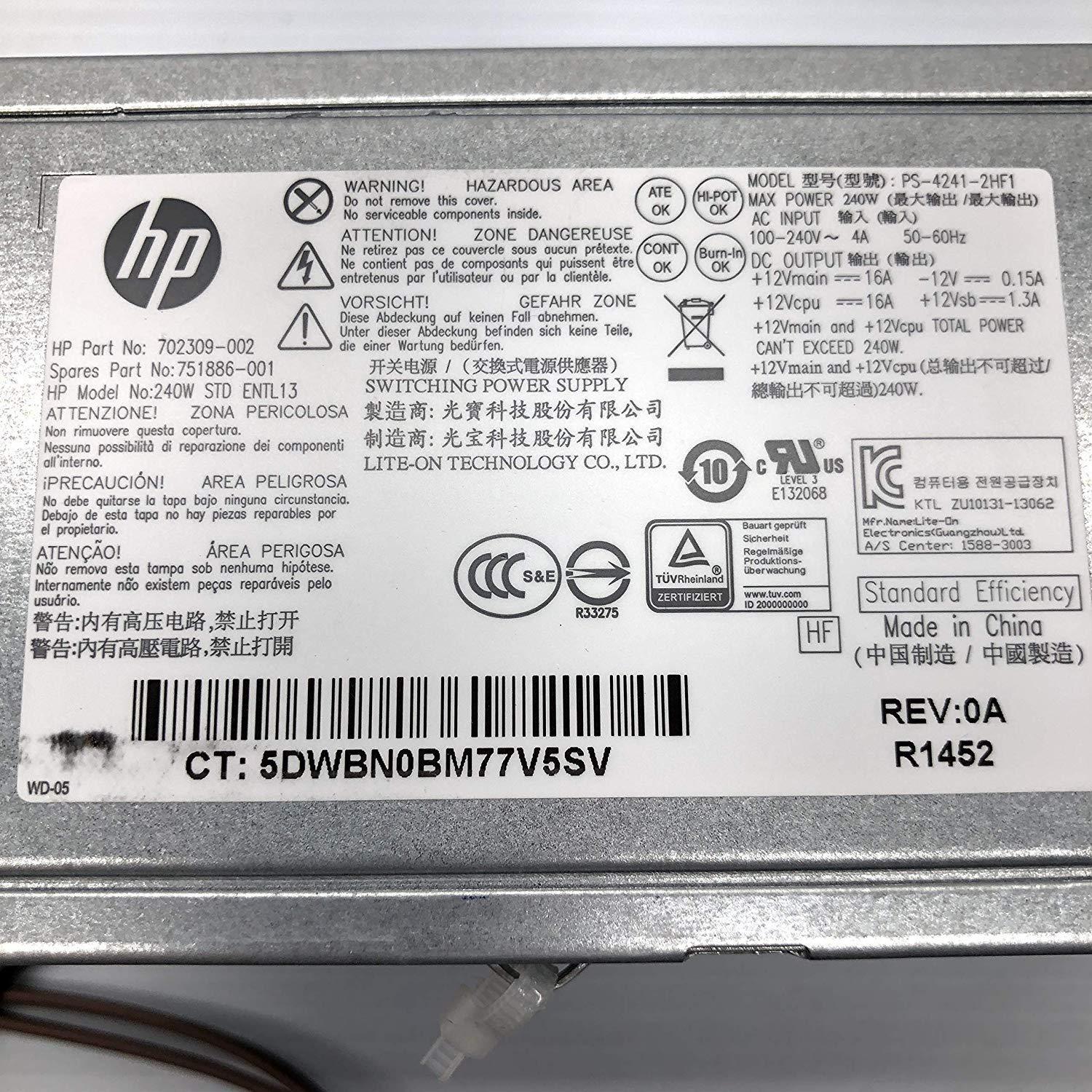 HP Power HP 751886-001 240W Power Supply For ProDesk 400 EliteDesk 800 600 G1 SFF PS-4241-2HF1 70309-002 571884 702307