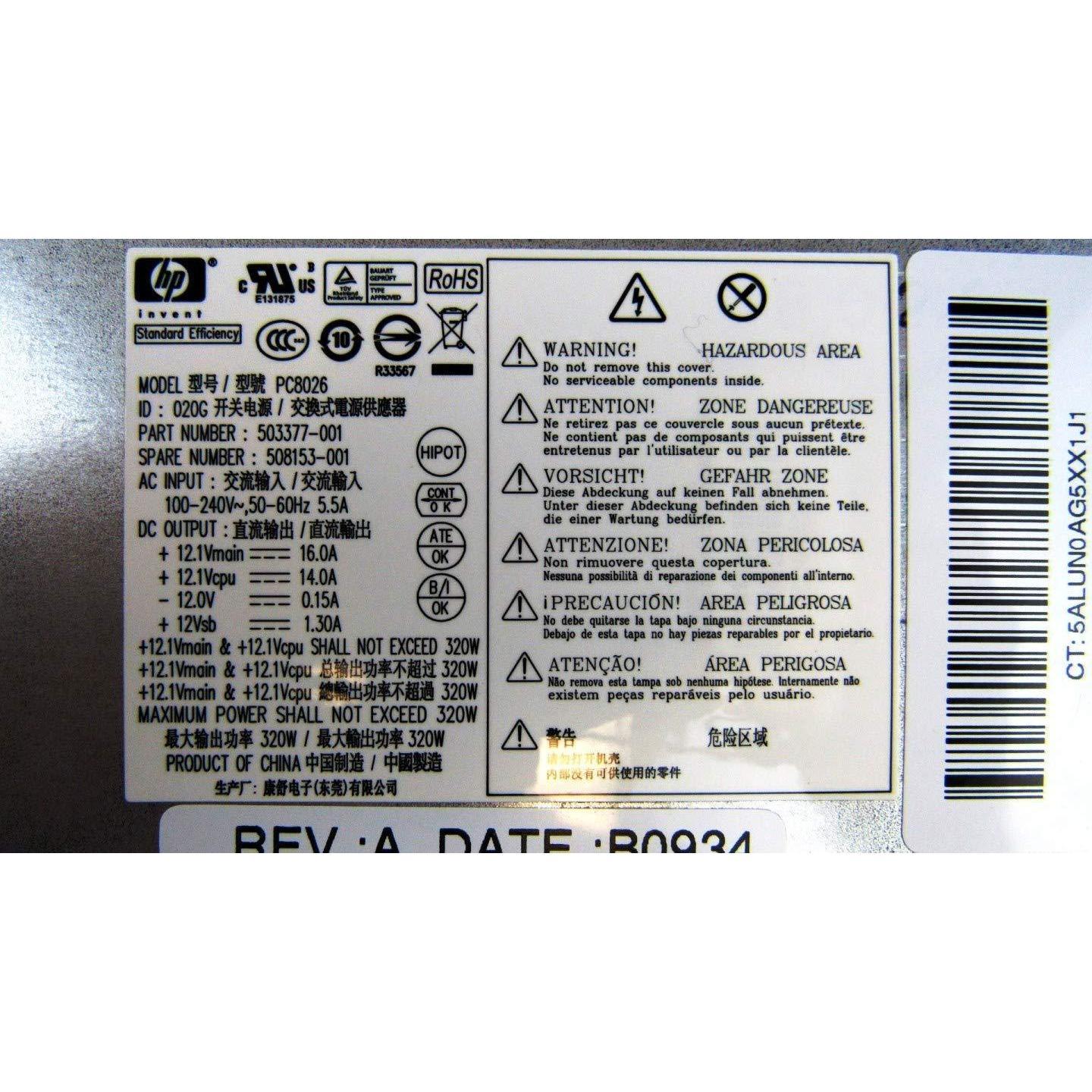 HP Power HP 8200 6200 6000 8000 MT Pro 320W Power Supply HP-D3201A0 508153-001 503377-001