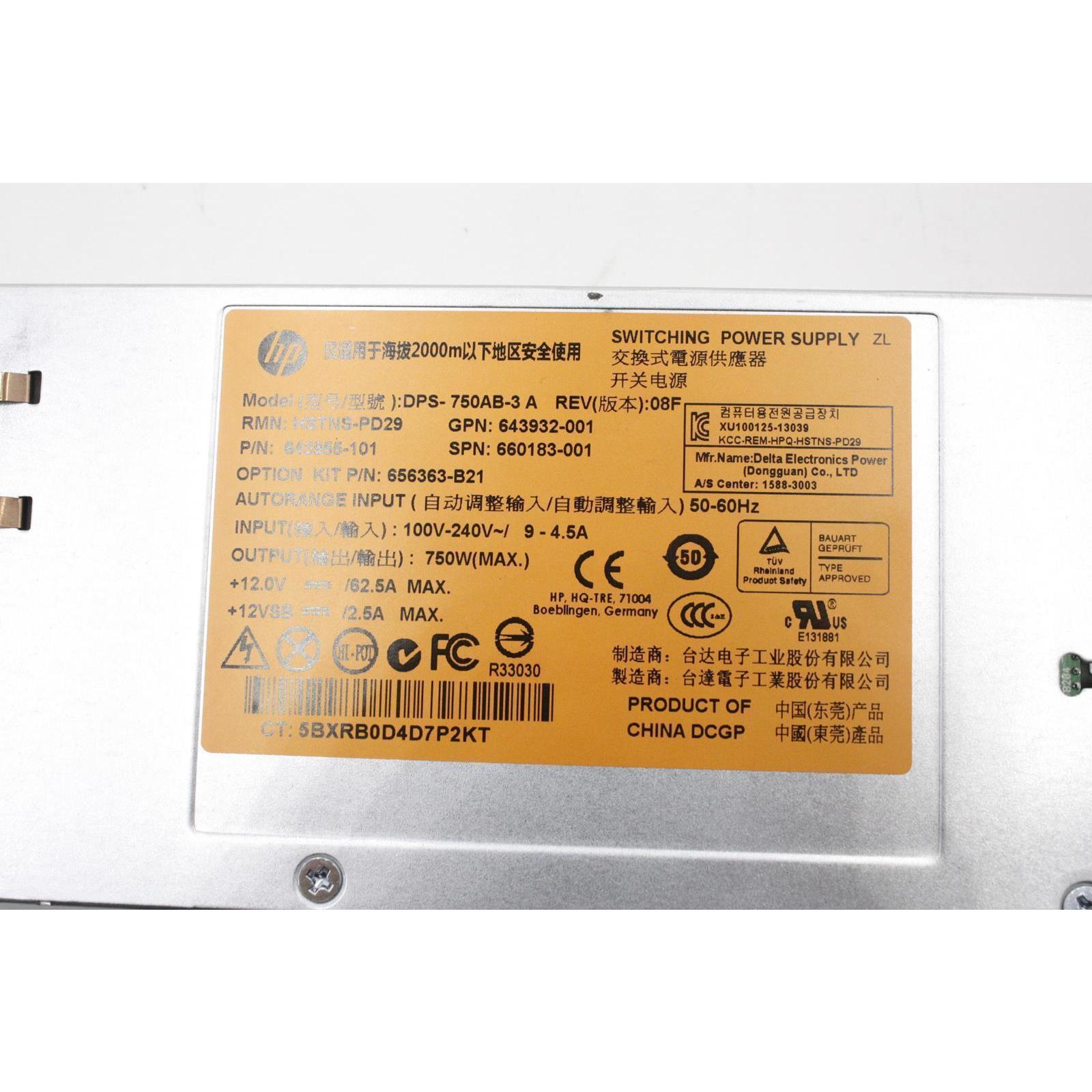 HP HEWLETT PACKARD DPS-750AB-3 A, SWITCHING POWER SUPPLY T58629 Power