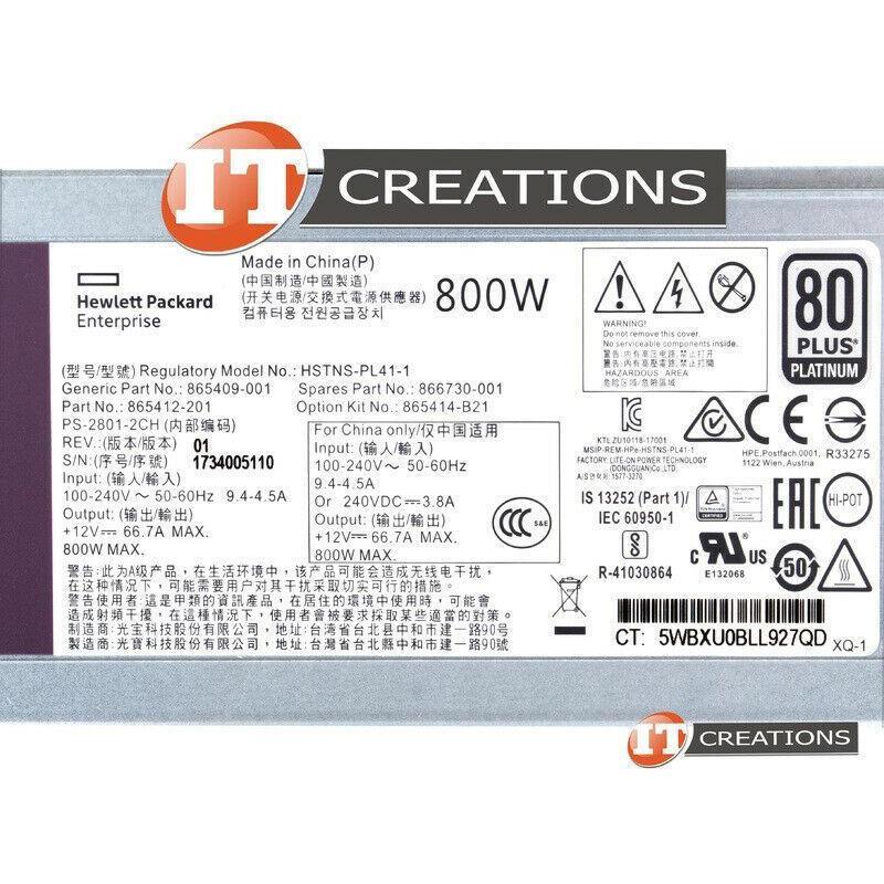 HP Power HP POWER SUPPLY 800W AC 100-240V PLATINUM FOR HPE DL360 DL380 GEN10 866730-001