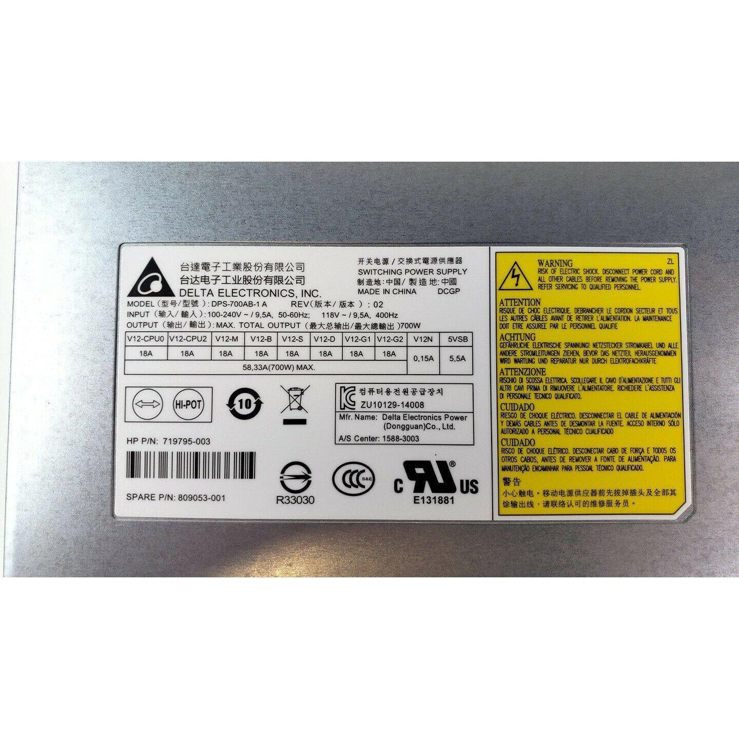 HP Power HP Z440 Workstation 700W Power Supply Delta DPS-700AB-1 A 719795-003 809053-001