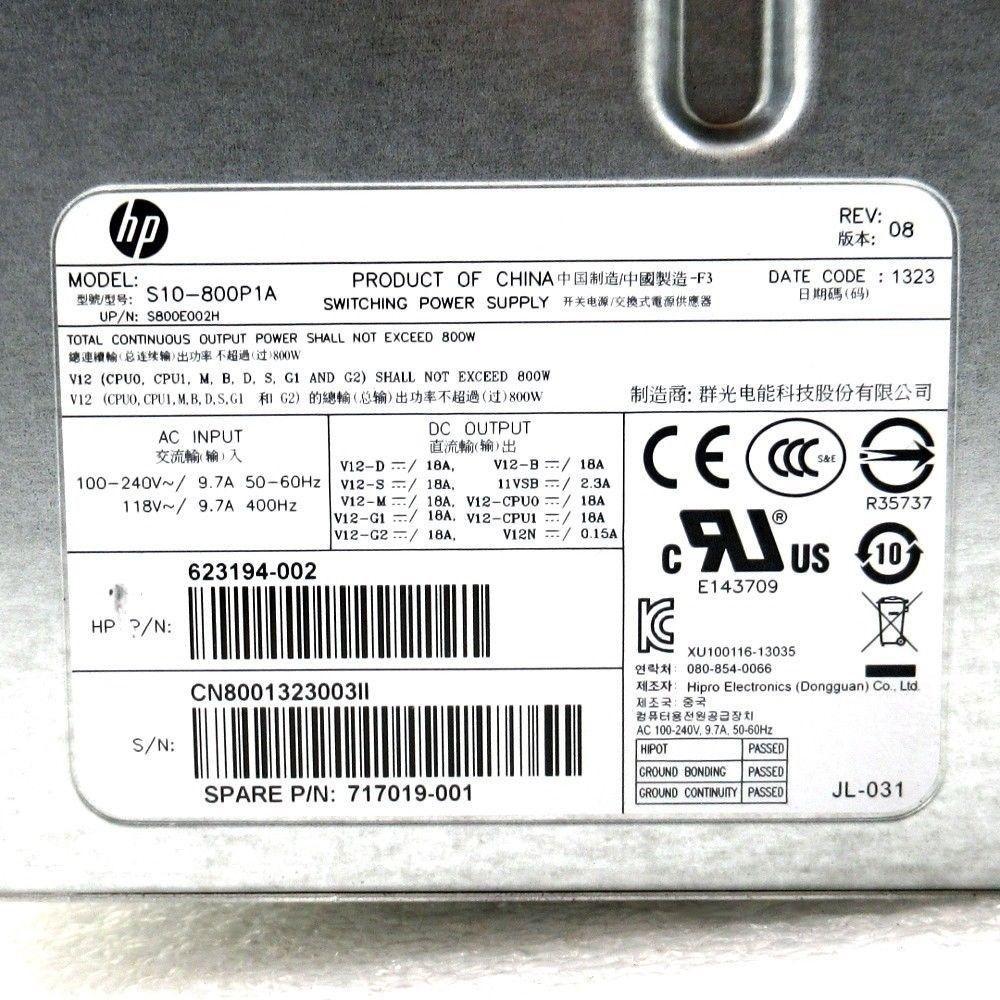 HP Fuente HP Z620 Workstation 800W Switching Power Supply 717019-001 623194-002 S10-800P1A
