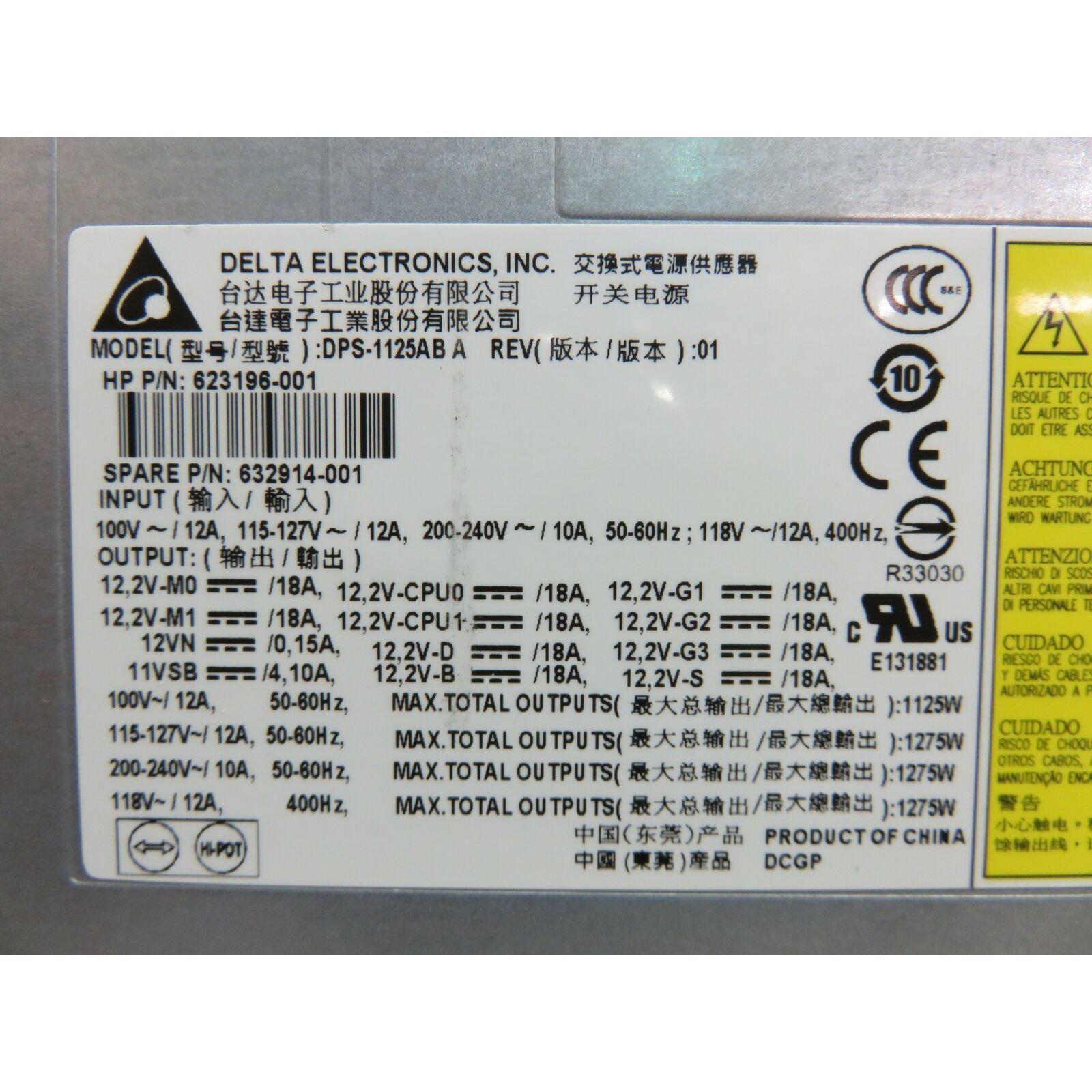 HP Power HP Z800 Delta Switching Power Supply DPS-1125A 623196-001 632914-001 1125W MAX