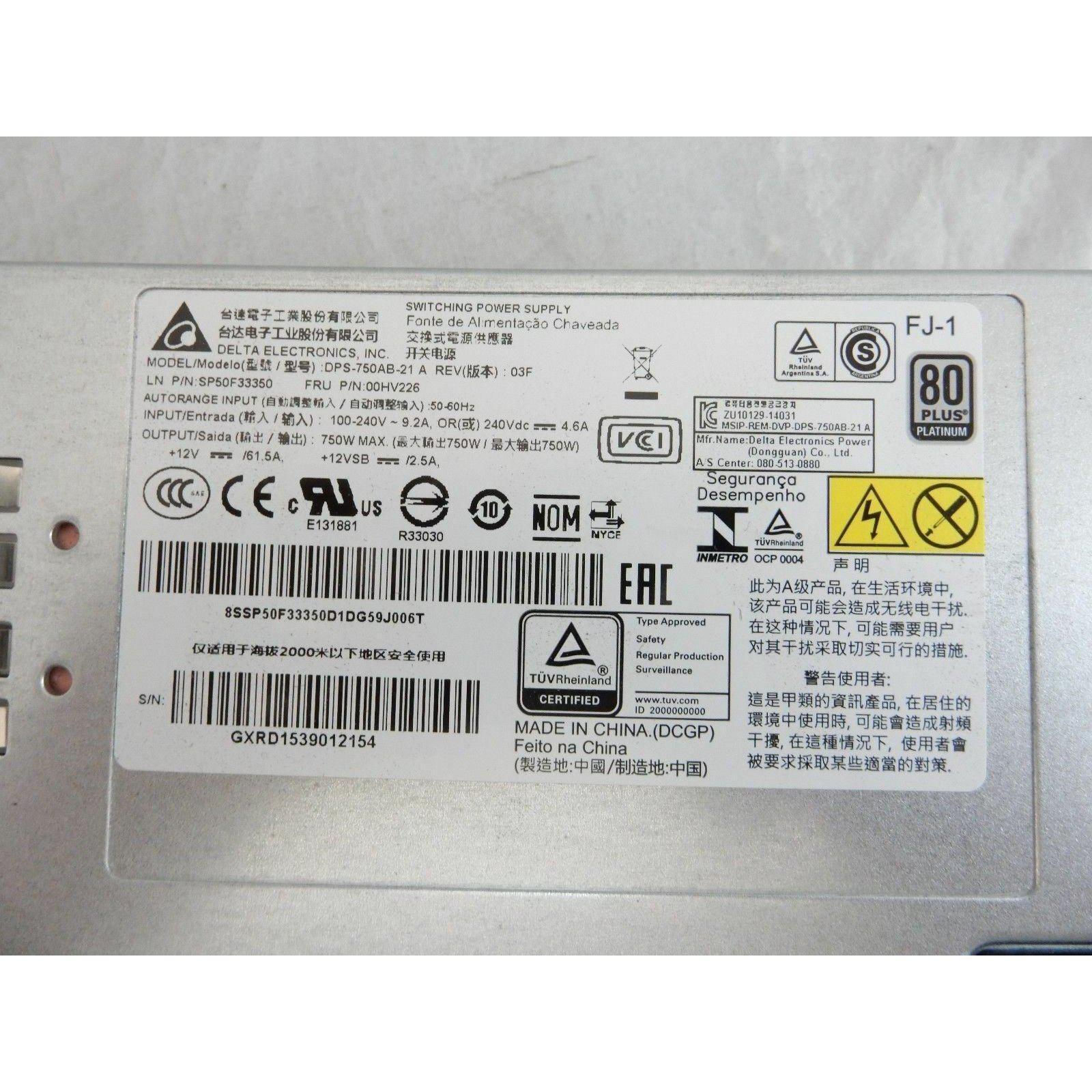 Power IBM Lenovo 00HV226 750W Power Supply ThinkServer TD350 RD550 RD650 ZZ