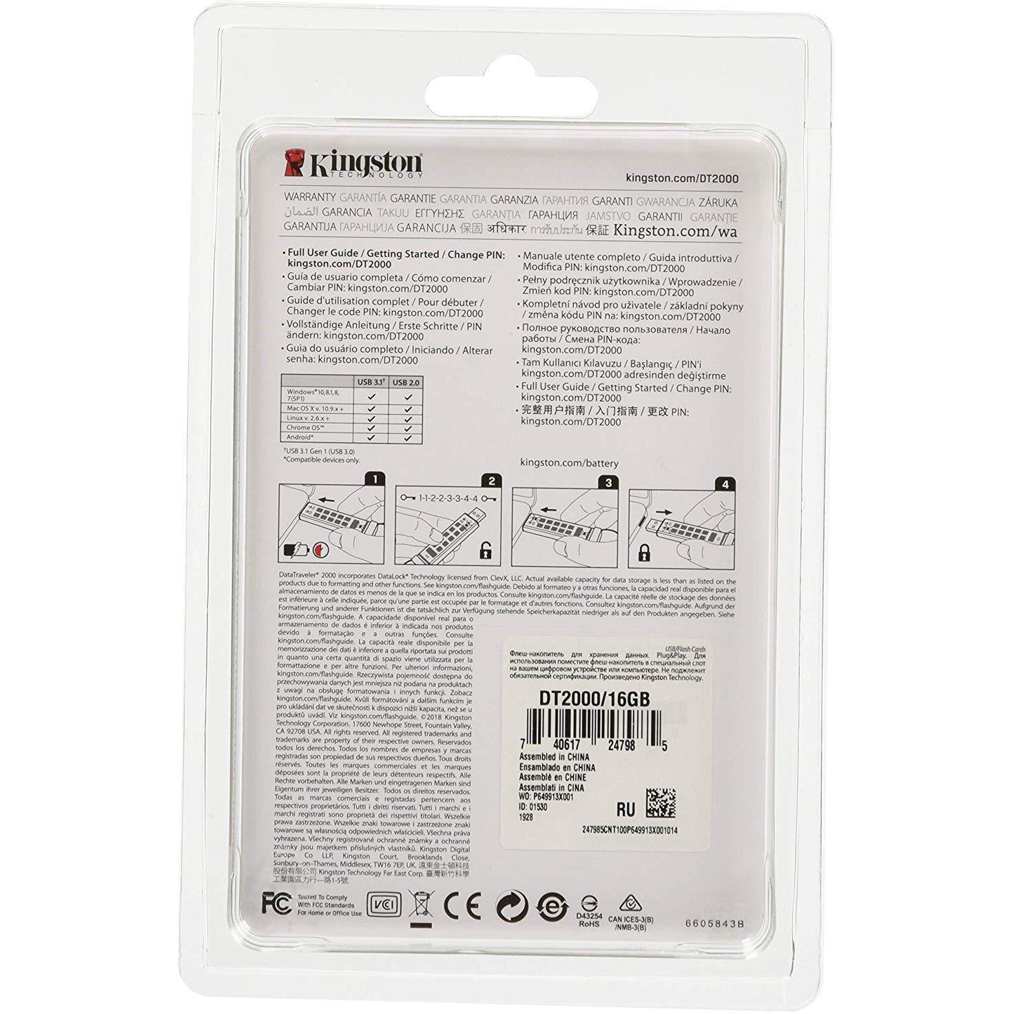 Kingston Digital 16GB DT2000 Keypad USB 3.0 ,256bit AES Hardware Encrypted (DT2000/16GB